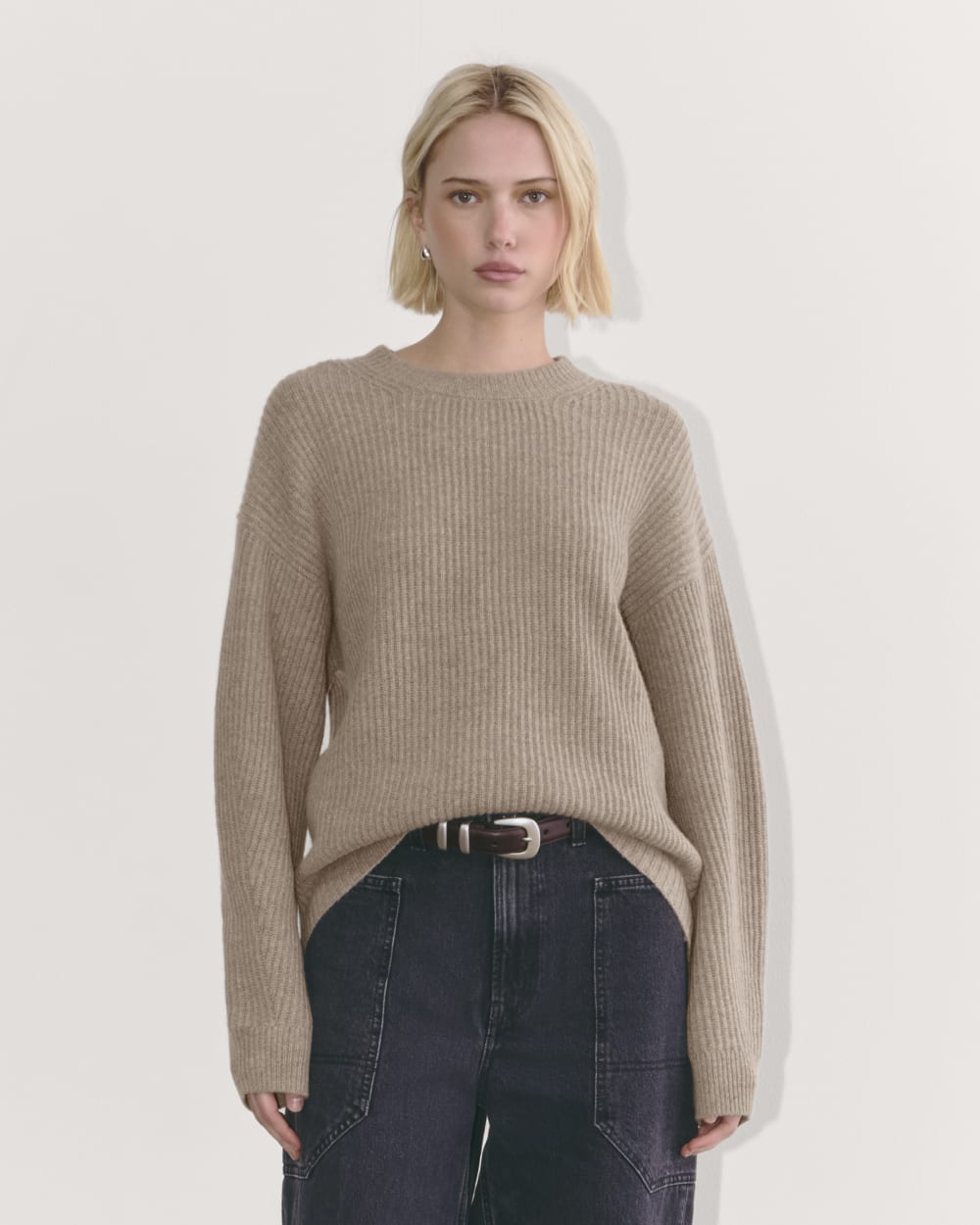 The Cocoon Crew in Wool Cashmere in Oatmeal — front view