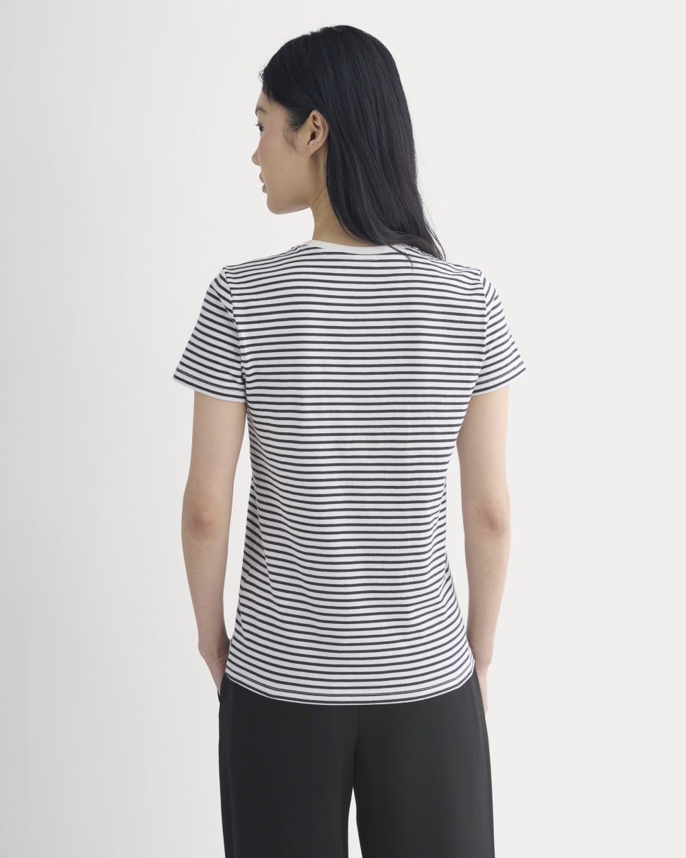 The Slim Crew in Essential Cotton in Bone / Pirate Black Stripe — detail view