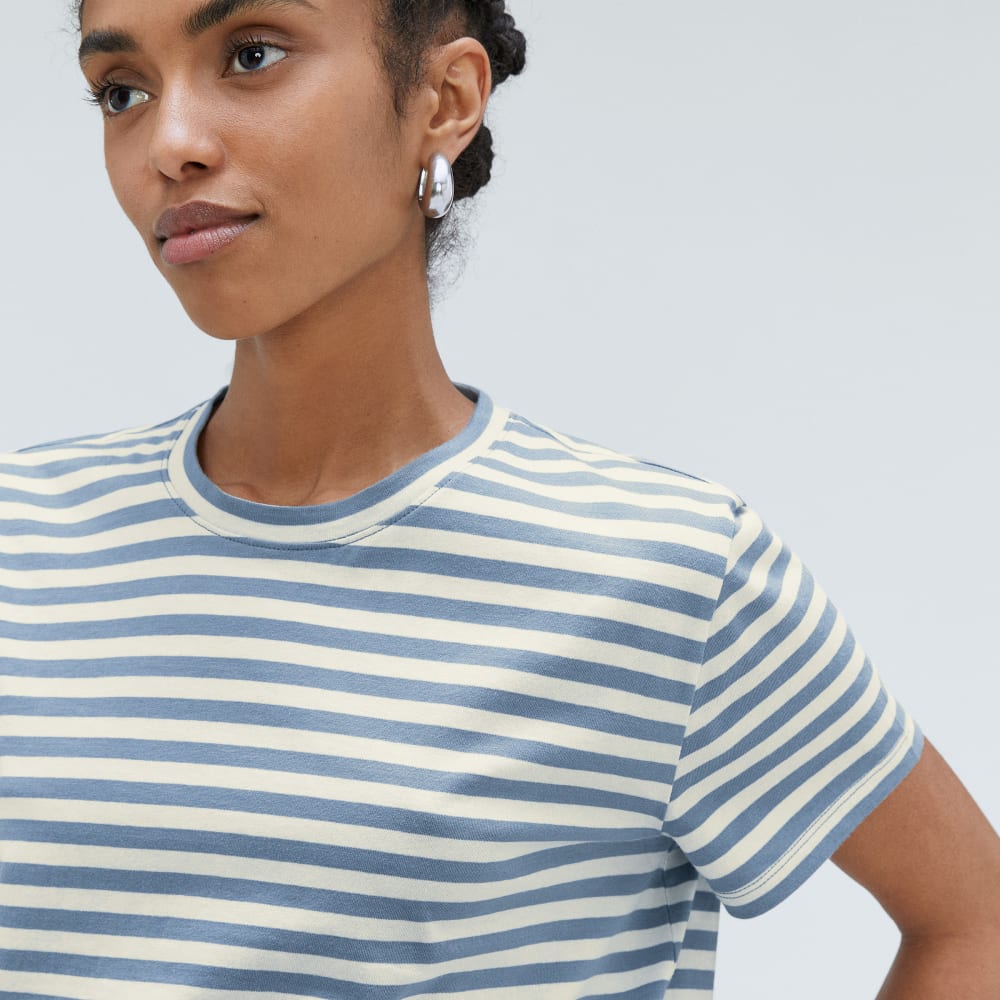 The Box-Cut Tee in Essential Cotton in Spring Lake / Canvas — detail view