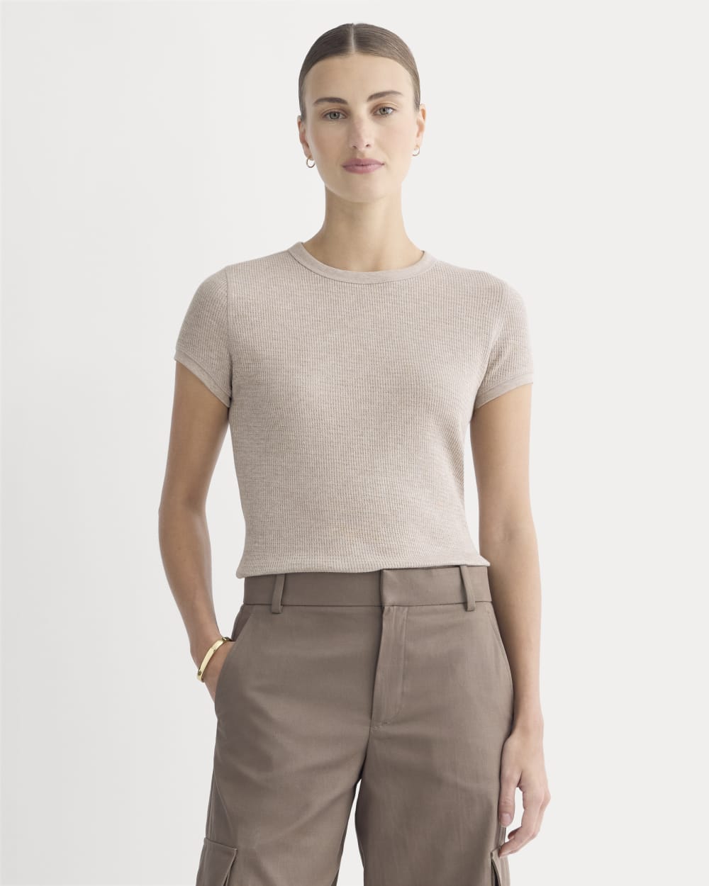 Shrunken Tee in Cozy Waffle in Heathered Oatmeal — front view