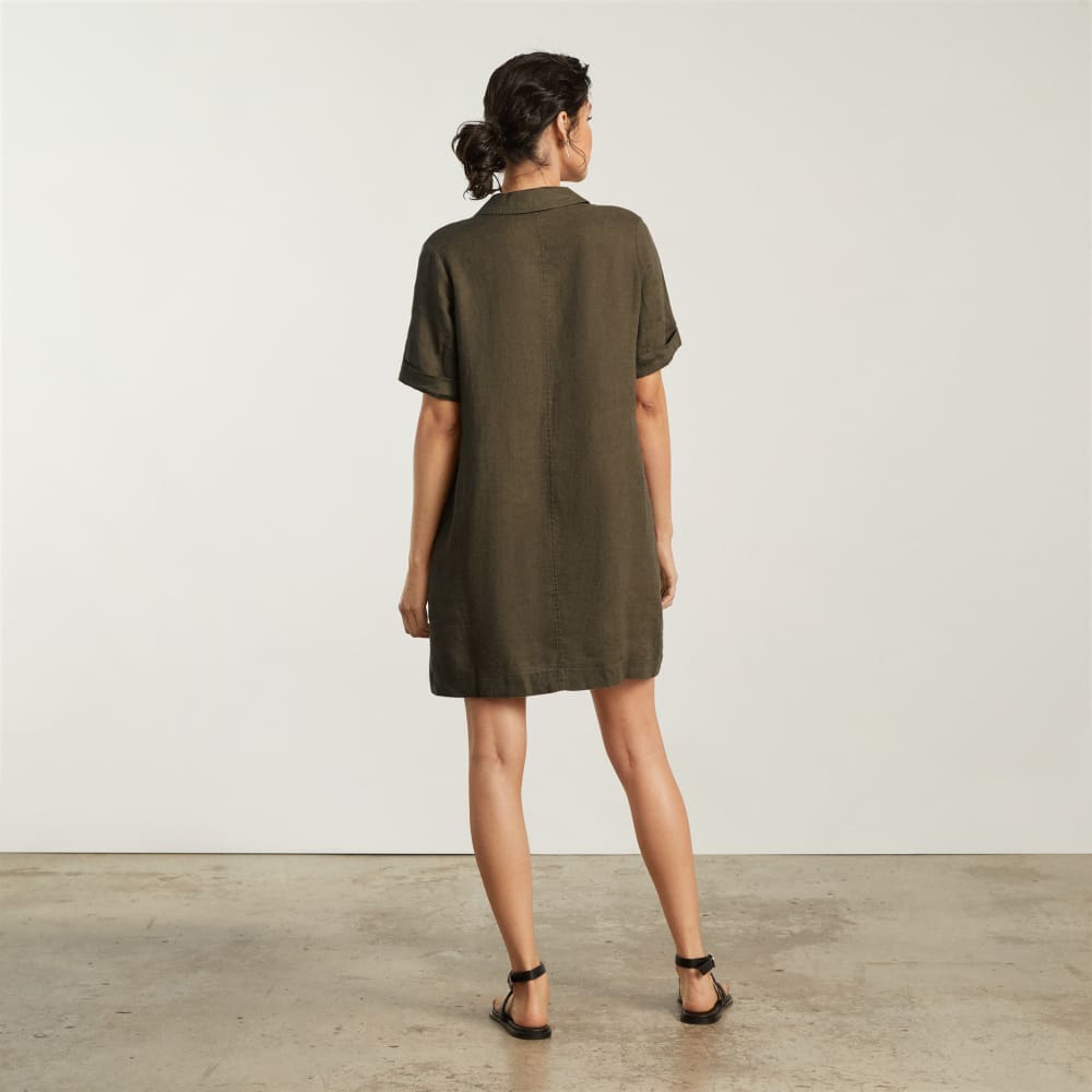 The Linen Workwear Dress in Beech — detail view