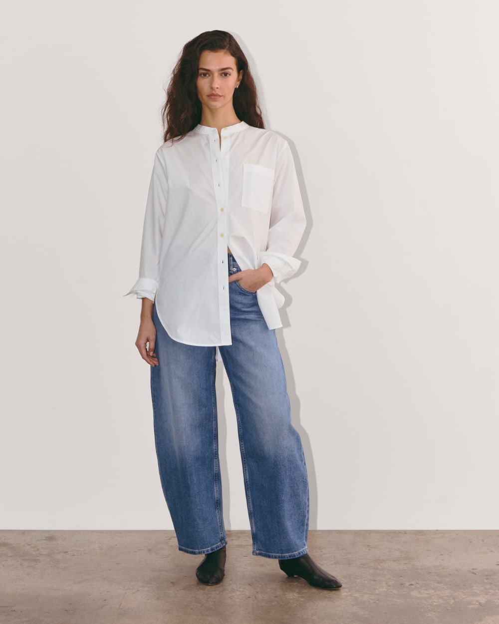 The Oversized Shirt in Ultrasoft Cotton in White — detail view