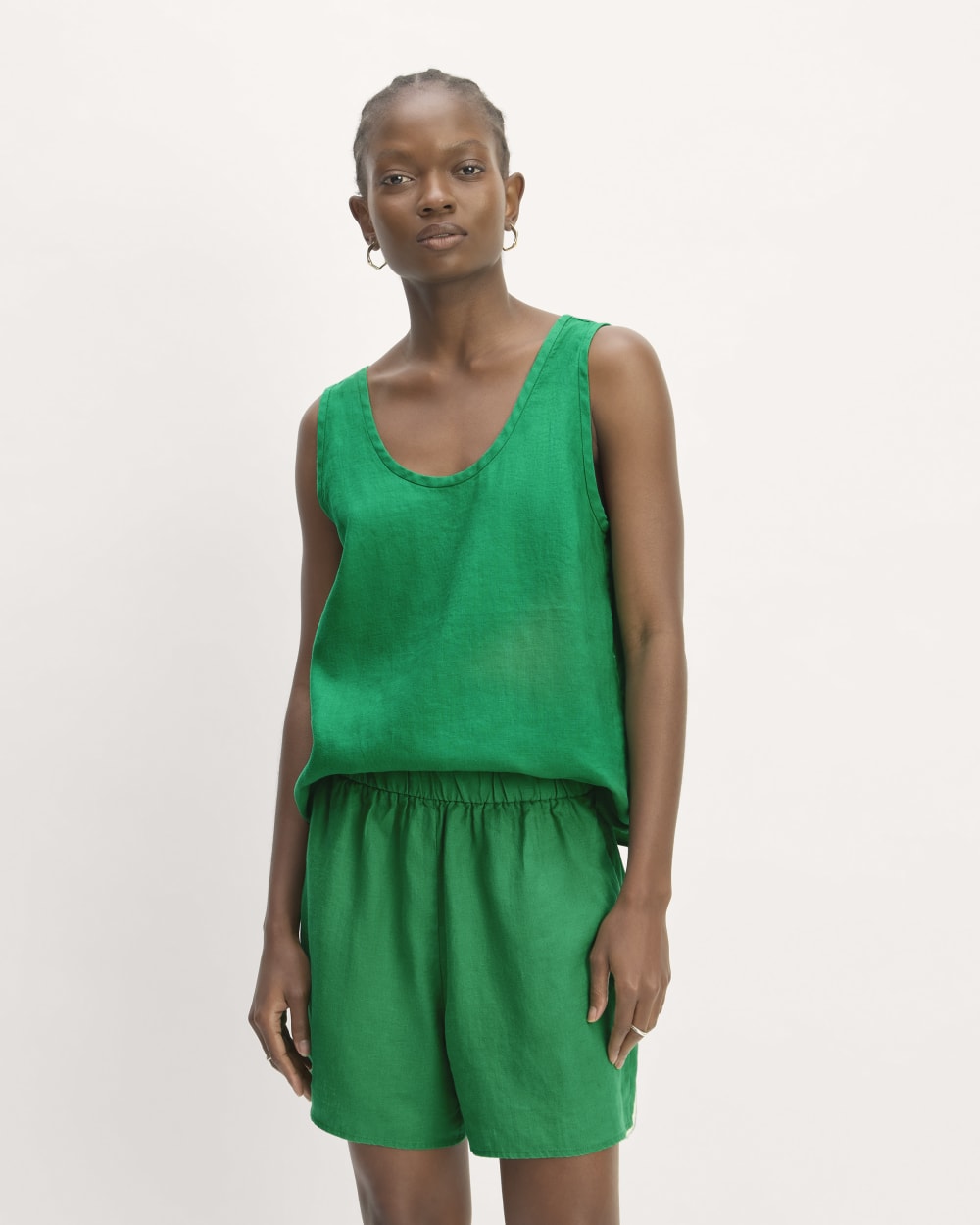 The Scoop Tank in Linen in Grass Green — front view