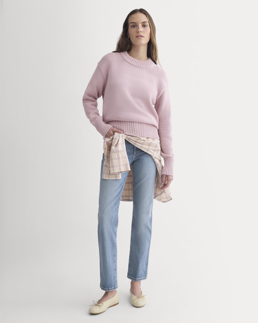 Oversized Cocoon Crew in Elevated Cotton in Burnished Lilac — detail view