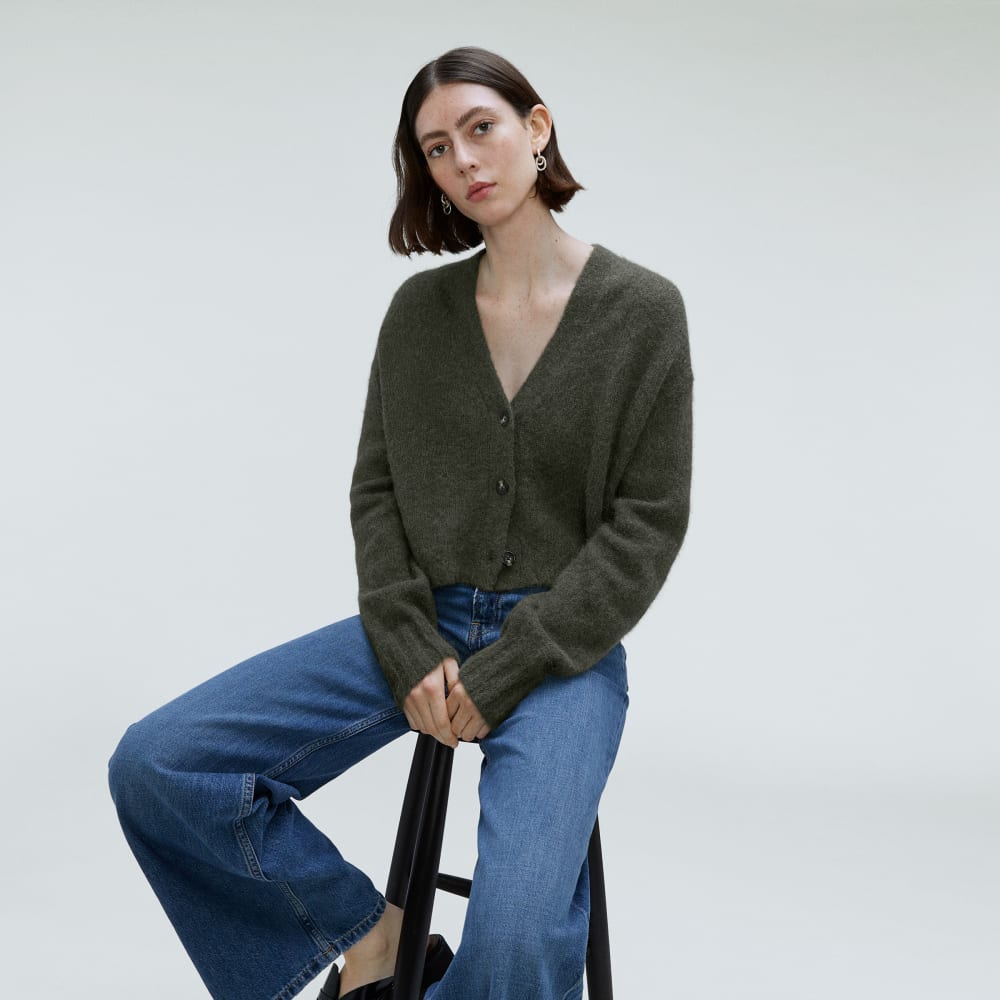 The Alpaca V-Neck Cropped Cardigan in Kambaba — detail view