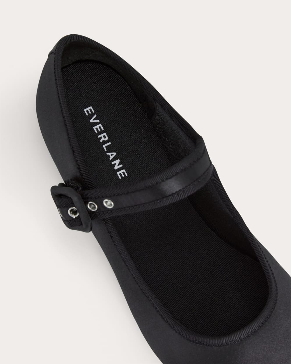 The Day Buckle Mary Jane in Black Satin — detail view