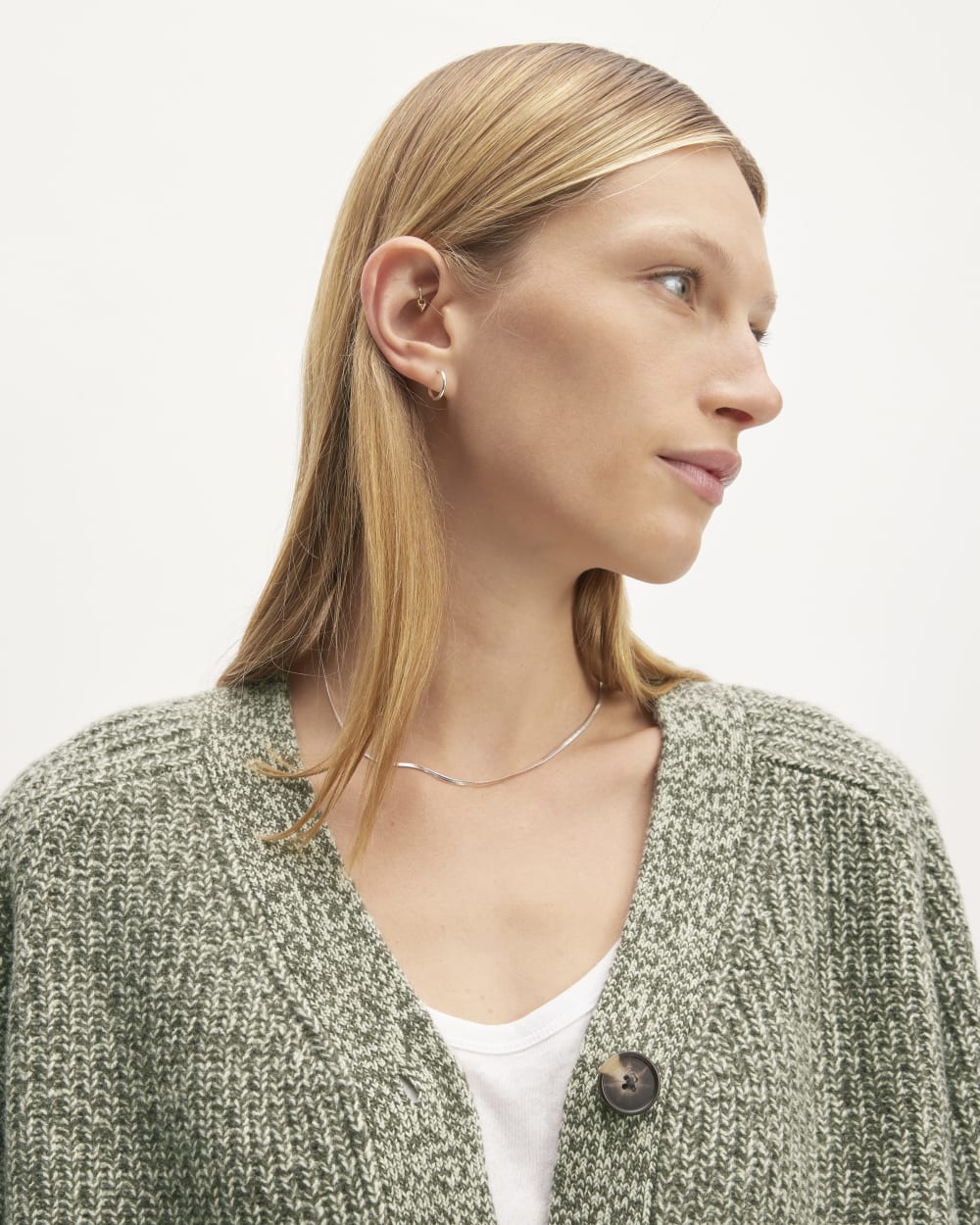 The Felted Merino Cardigan in Seafoam Green / Kambaba Twist — detail view