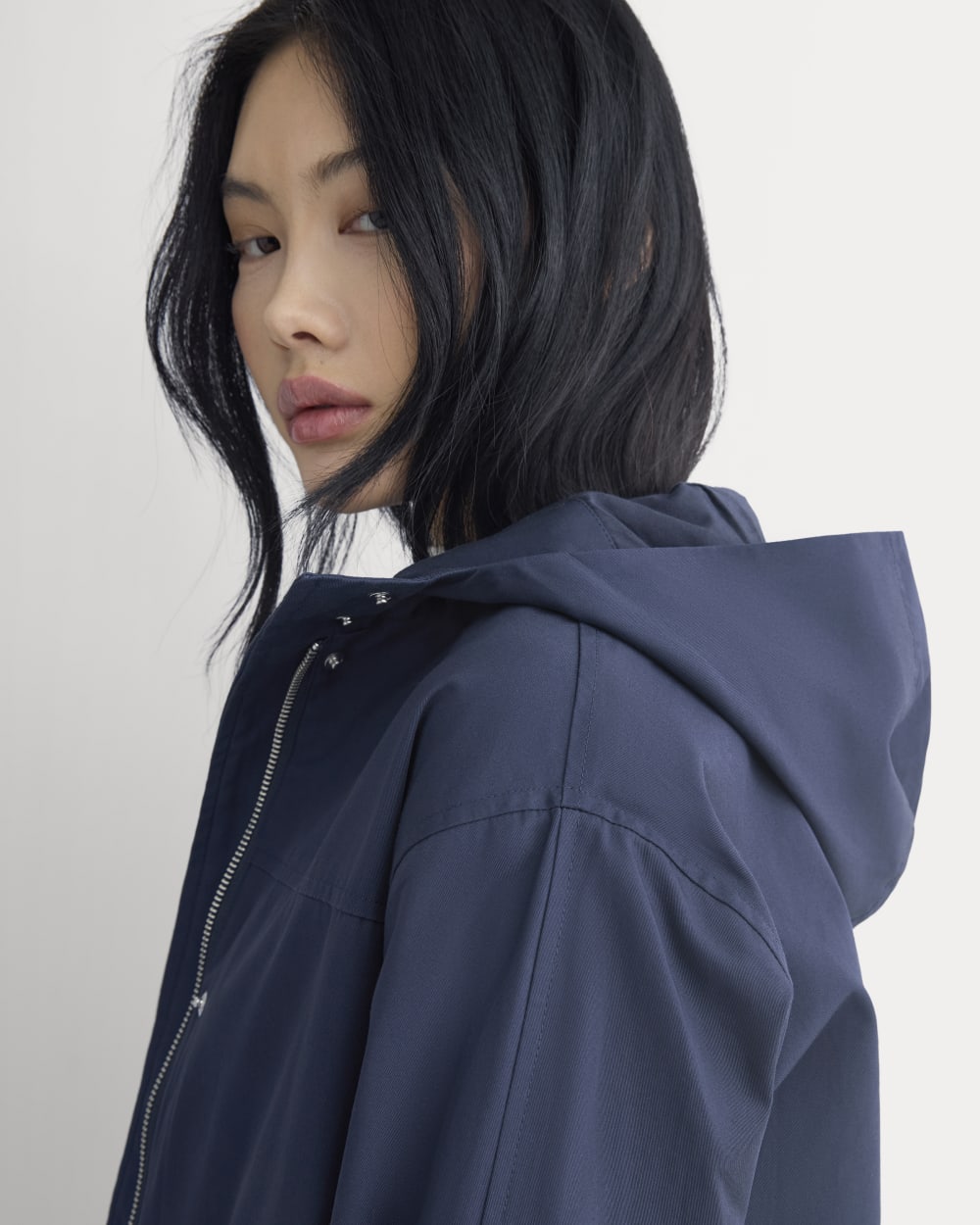 Hooded Field Jacket in Navy — detail view