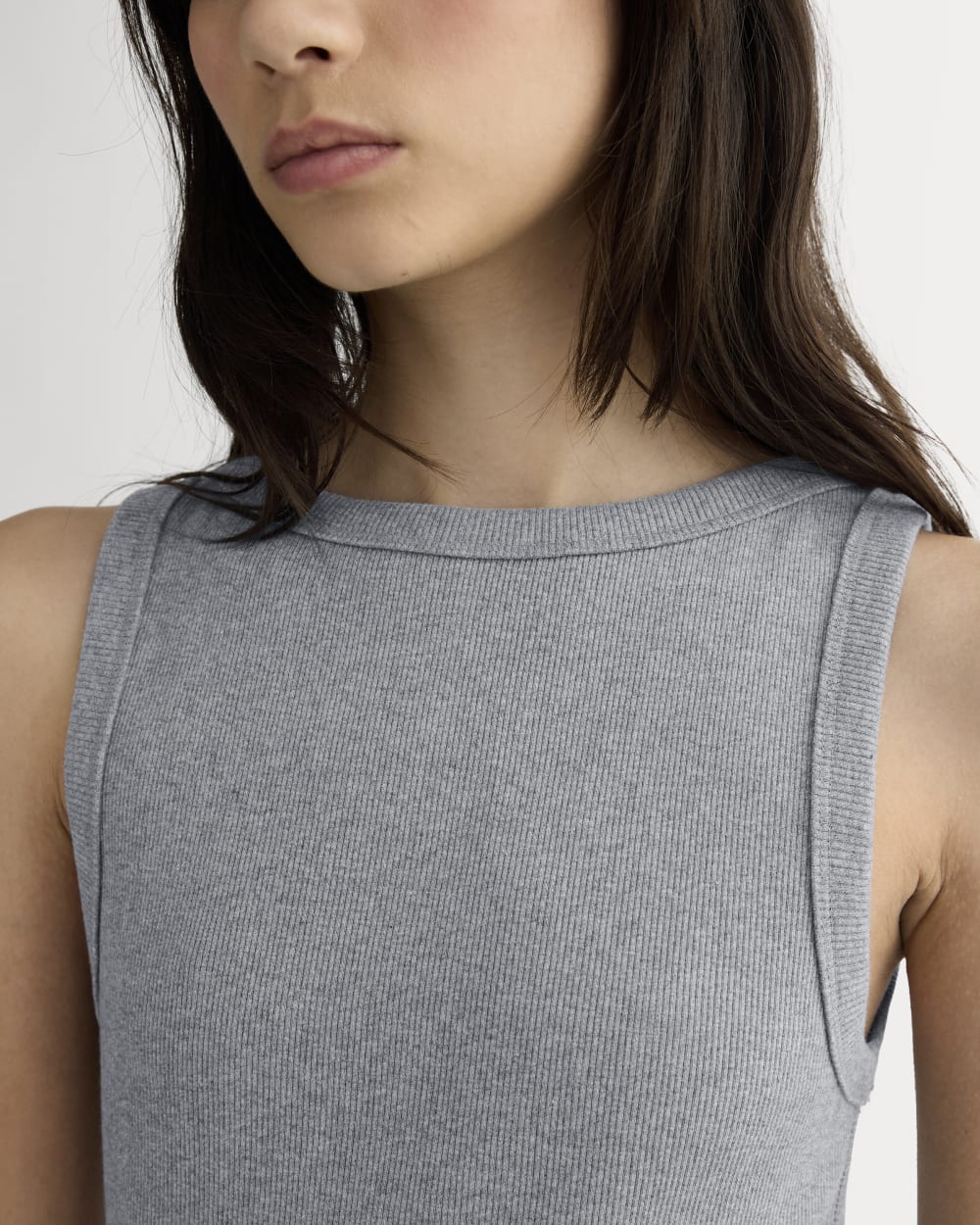 The Selfie Tank Dress in Mid Heather Grey — detail view