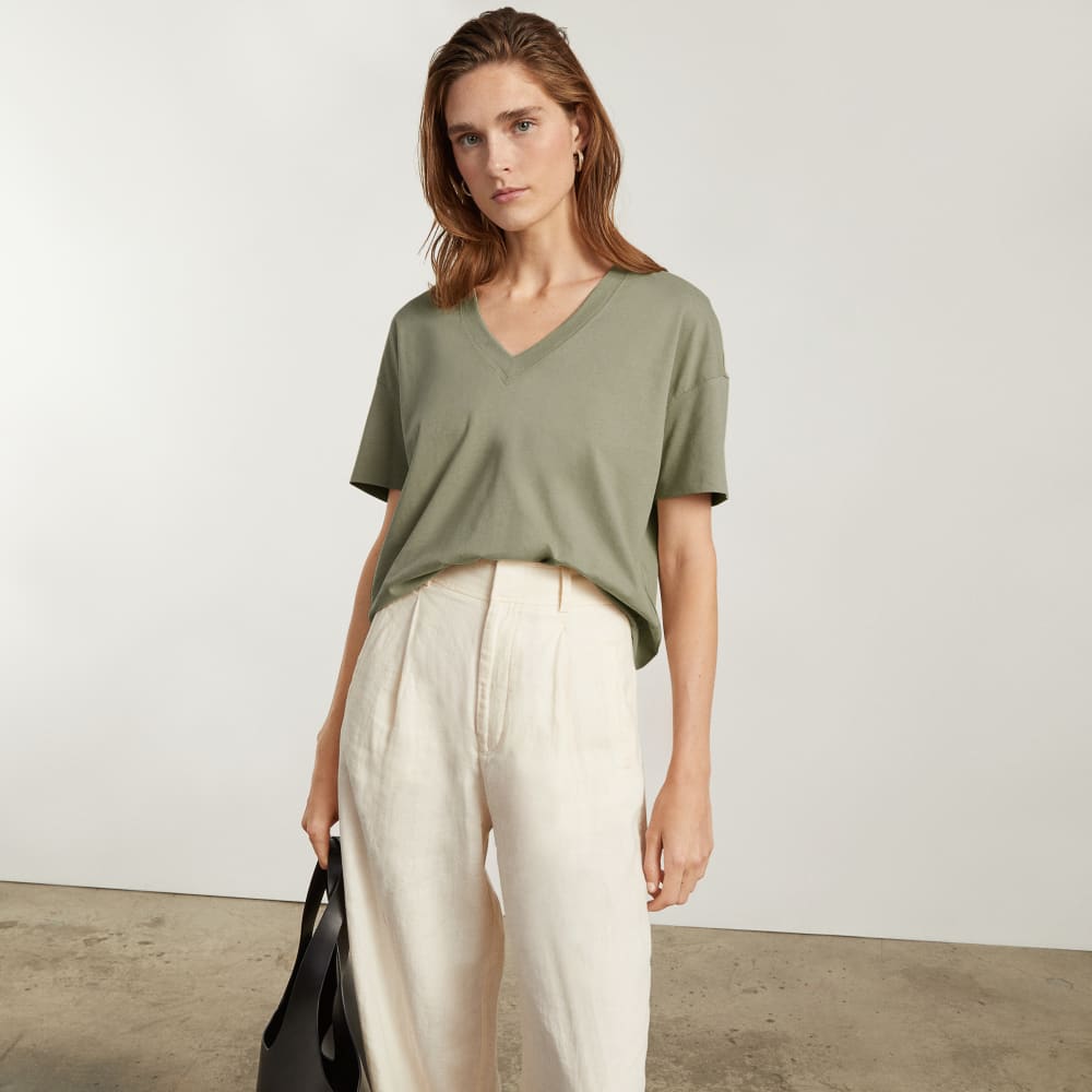 The Organic Cotton Slouchy V-Neck in Reed — detail view