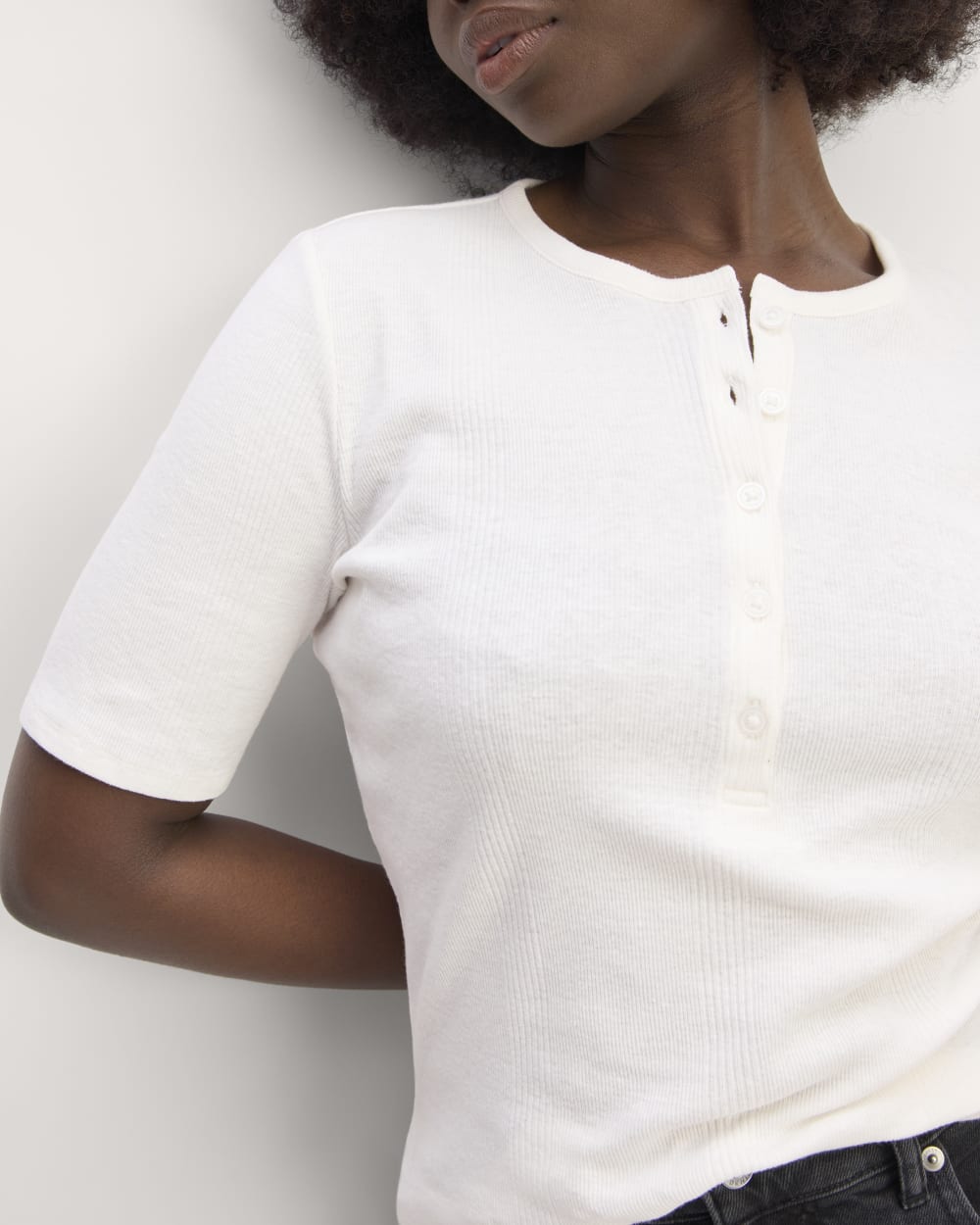 The Vintage Rib Henley in Bone — detail view