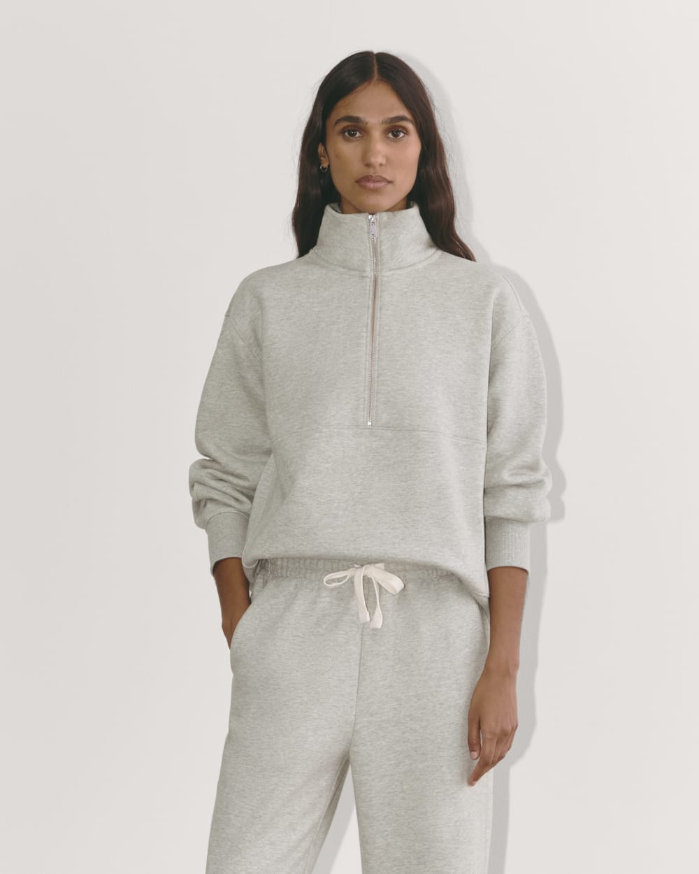 Luxe Fleece Half-Zip Sweatshirt in Heathered Grey — front view