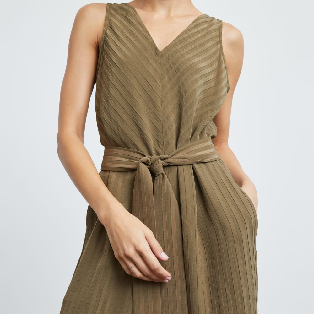 The City Stripe Draped Jumpsuit in Beech — detail view