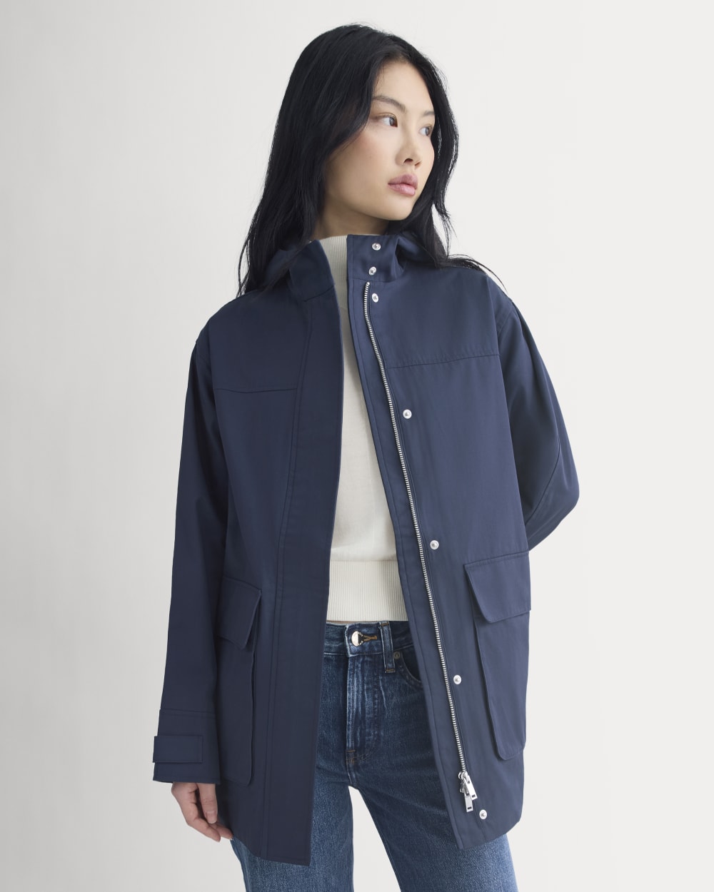 Hooded Field Jacket in Navy — front view
