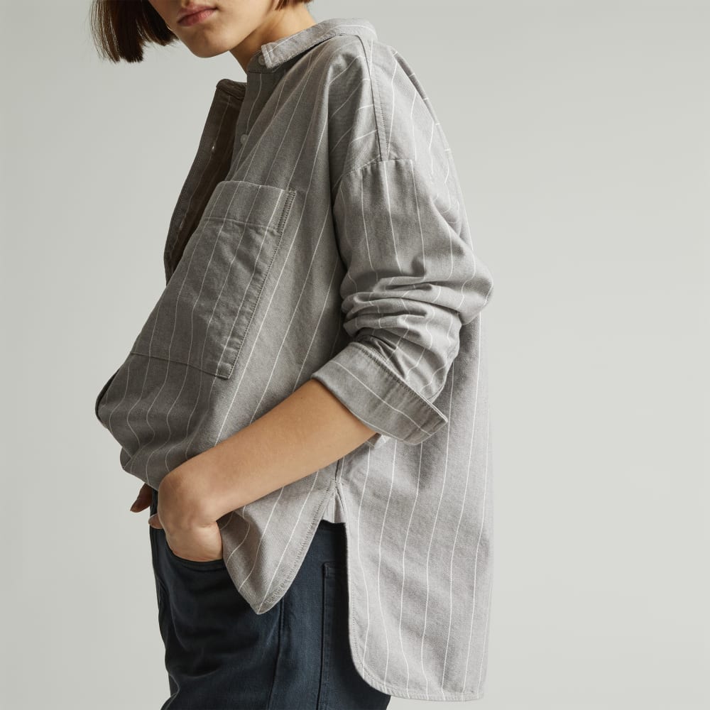 The Boxy Oxford in Chocolate Brown / White — detail view