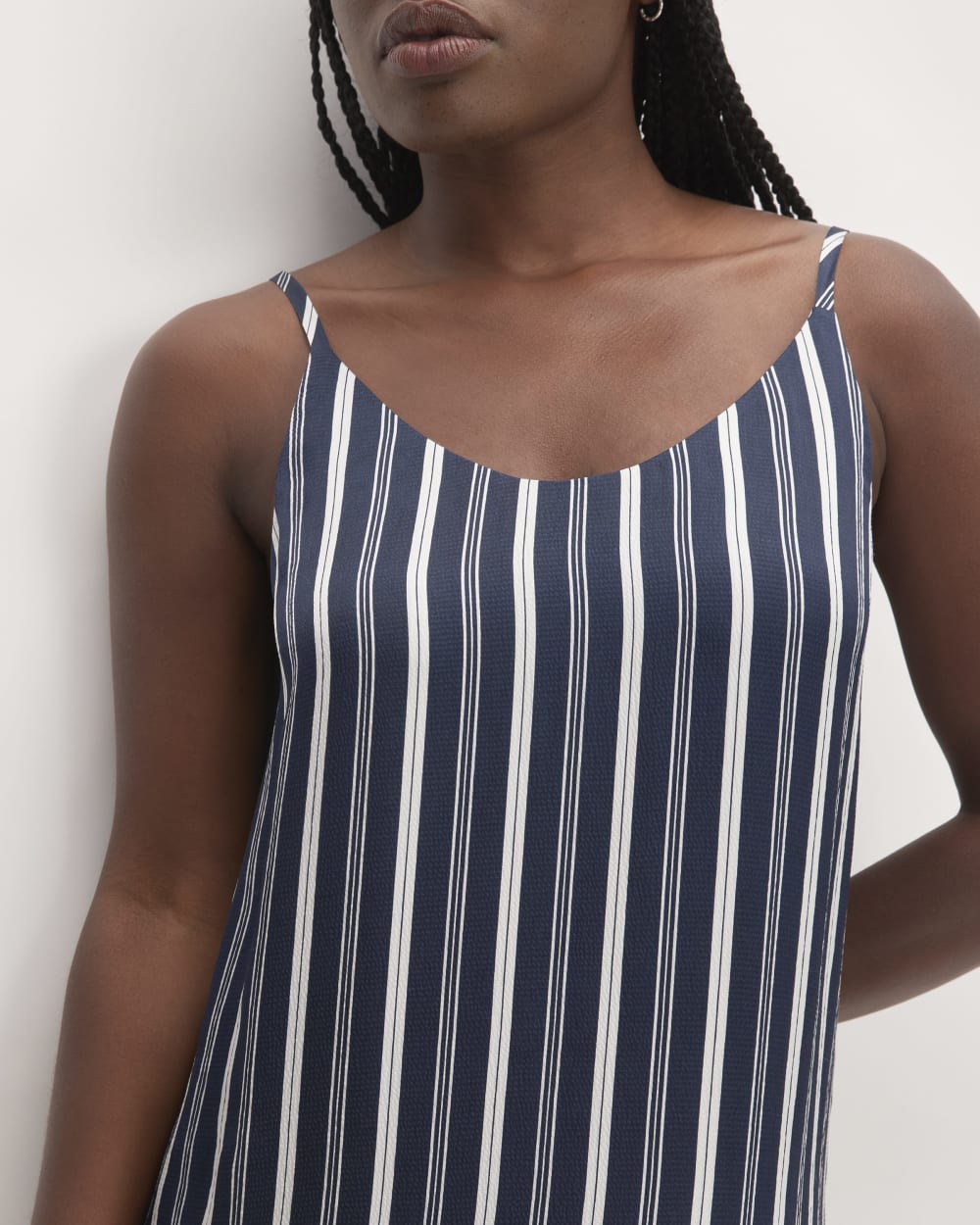The Hammered Satin Slip Dress in Navy / Bone — detail view