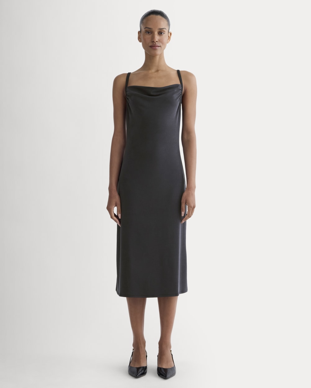 The Tank Midi Dress in Butterknit in Black — front view