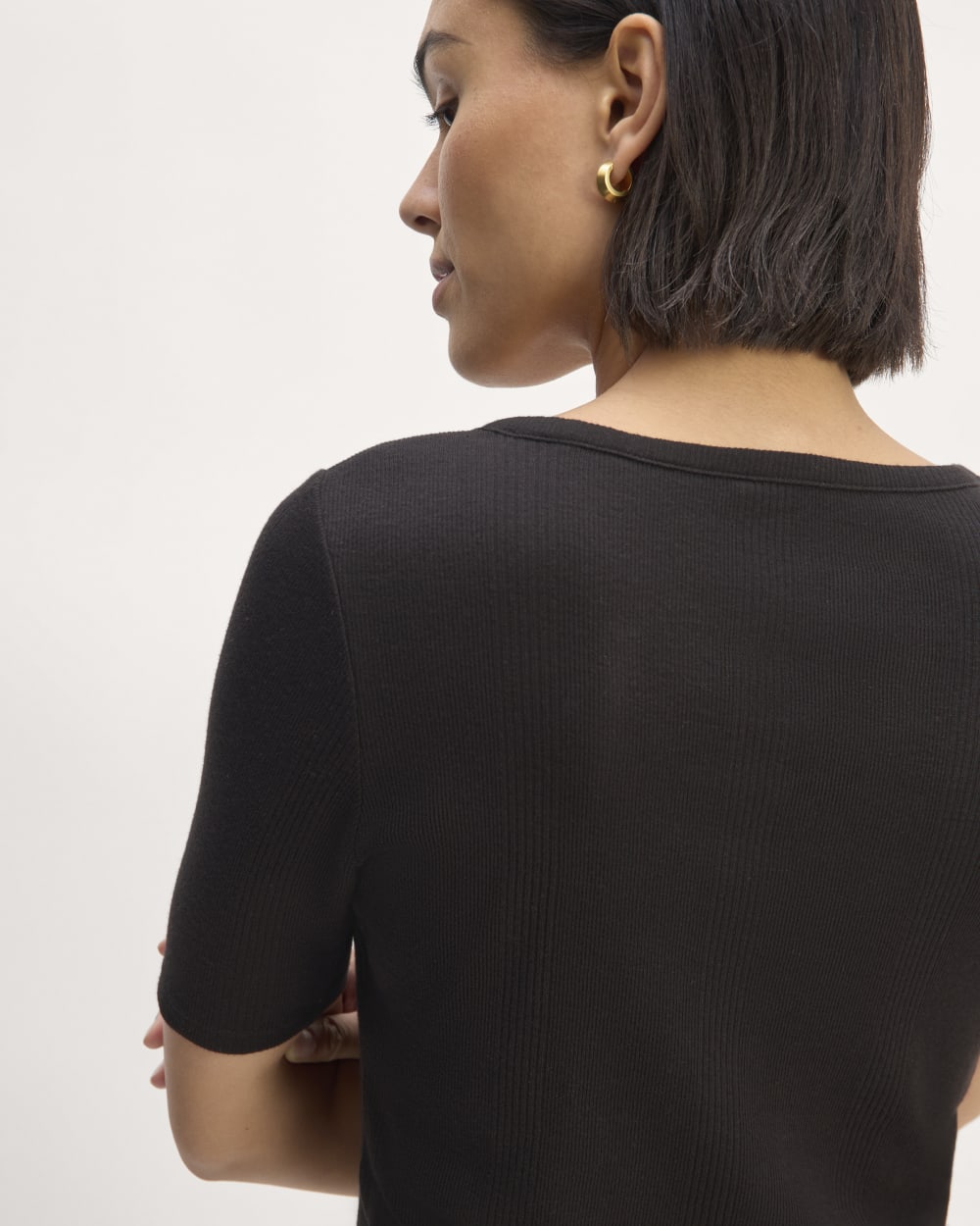 The Vintage Rib Scoop-Neck Top in Black — detail view