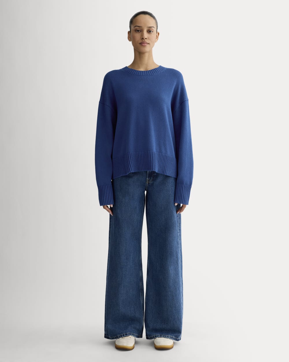 The Boxy Sweater in Everyday Cotton in Bright Cobalt — detail view