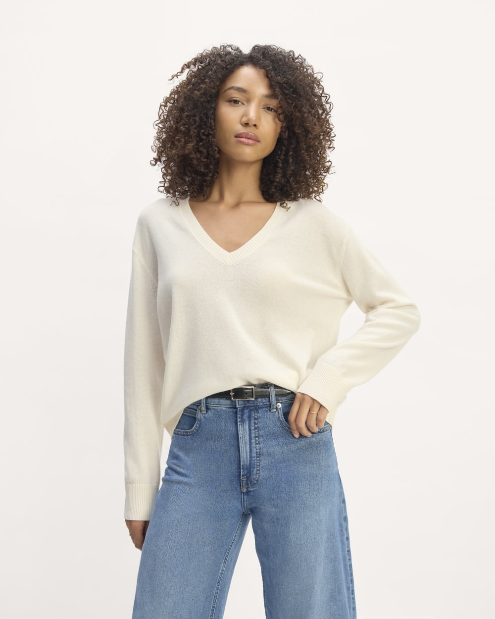 The Classic V in Cashmere in Bone — front view