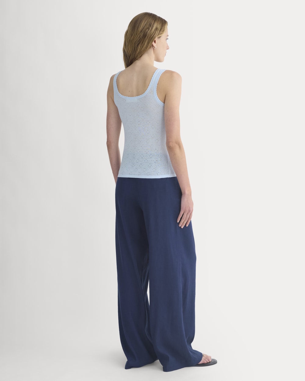 Lace-Trimmed Tank in Fine Linen in Skywriting — detail view