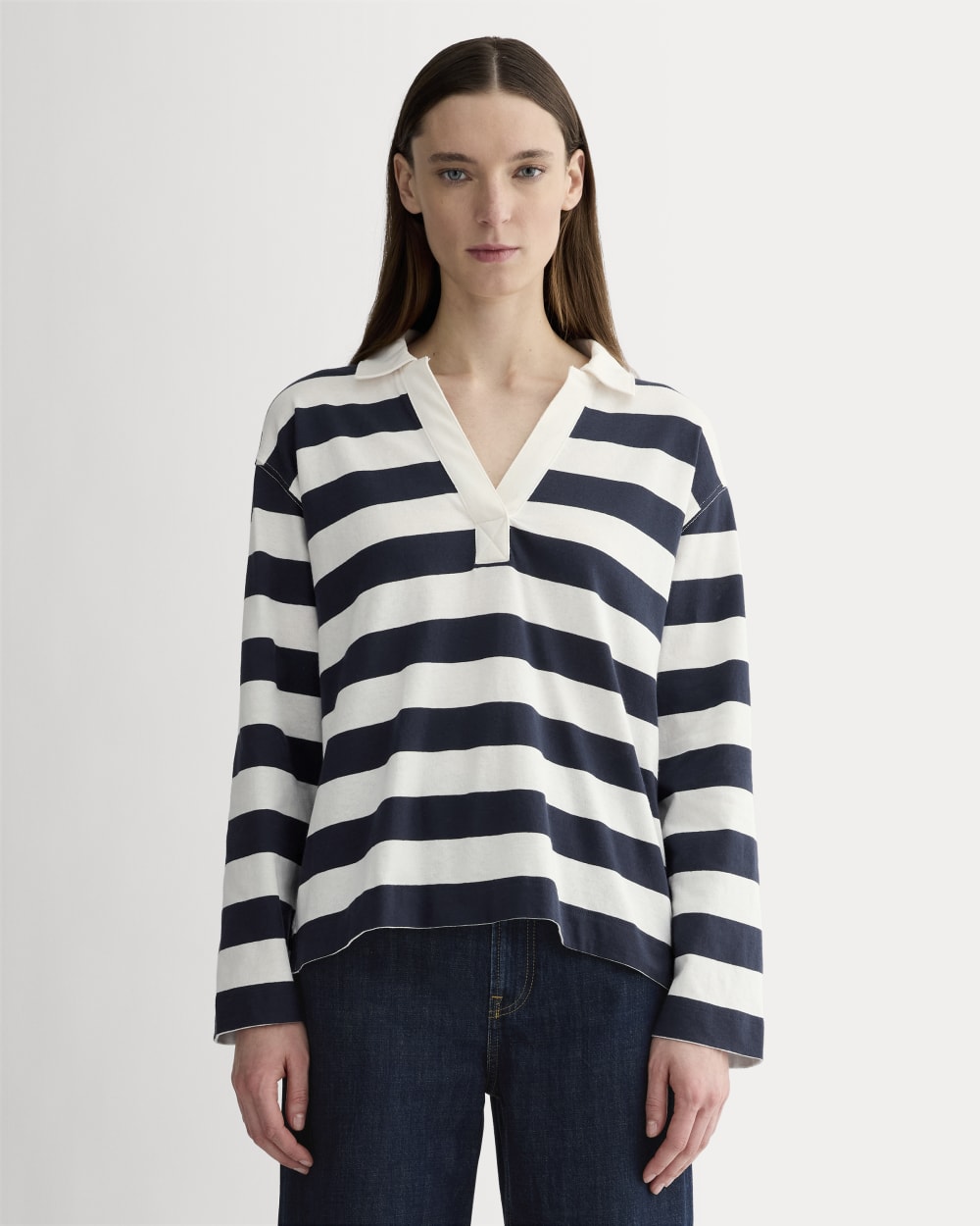 The Mariner Rugby Top in Navy / Bone — front view