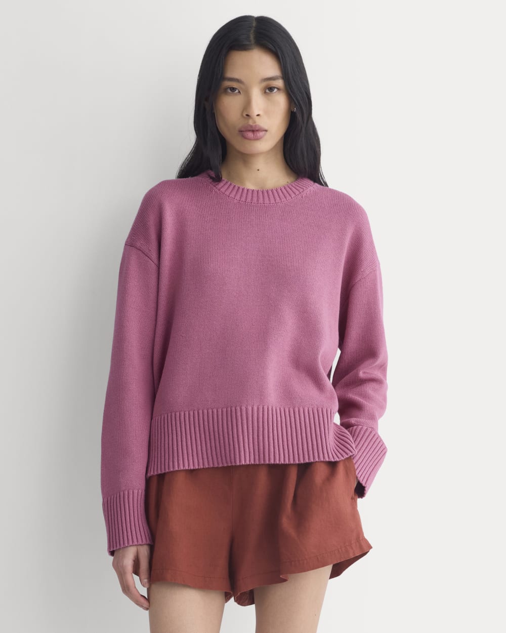 The Boxy Sweater in Everyday Cotton in Heather Rose — front view