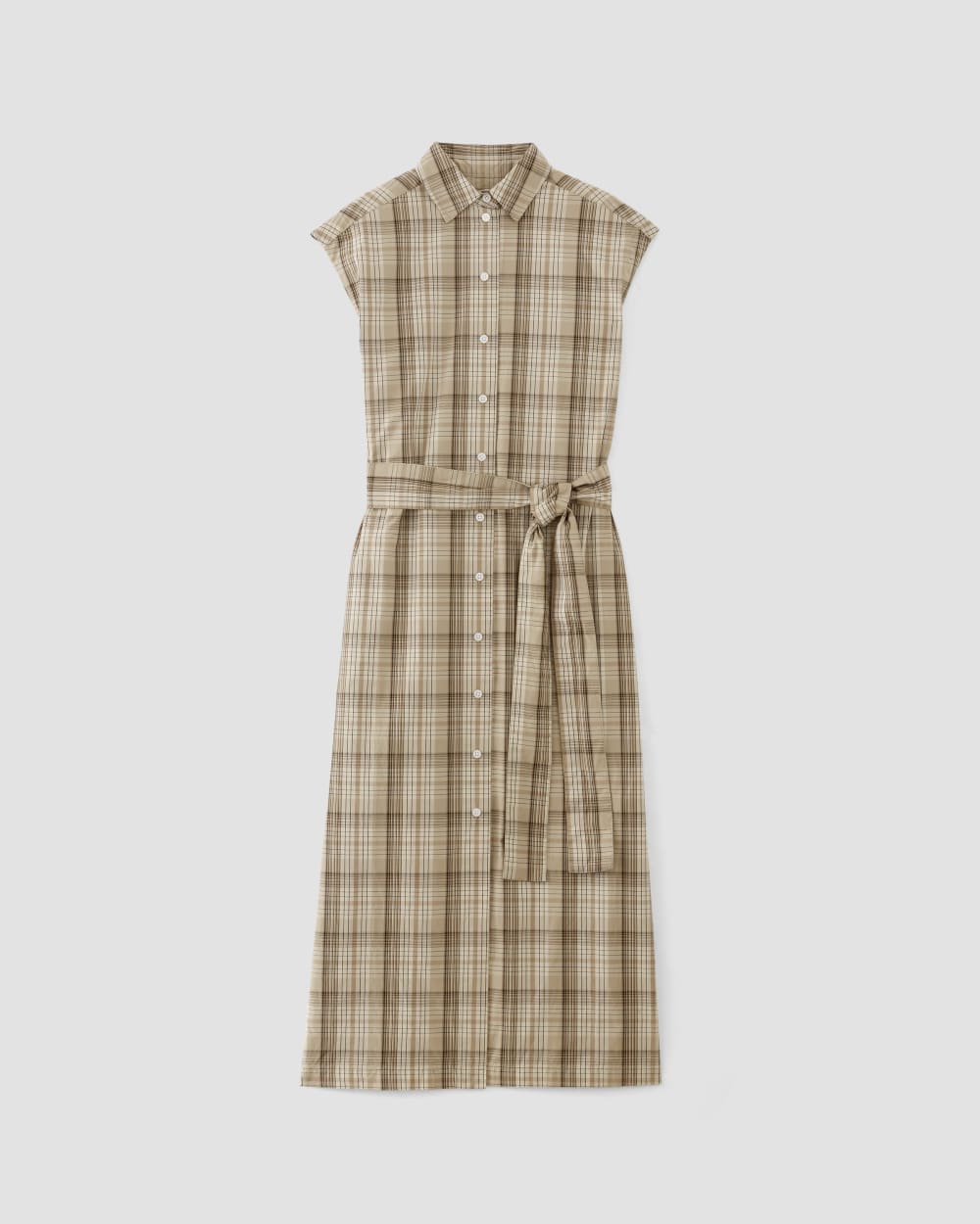 The Supima® Cotton Short-Sleeve Shirt Dress in Pale Khaki Plaid — alternate view