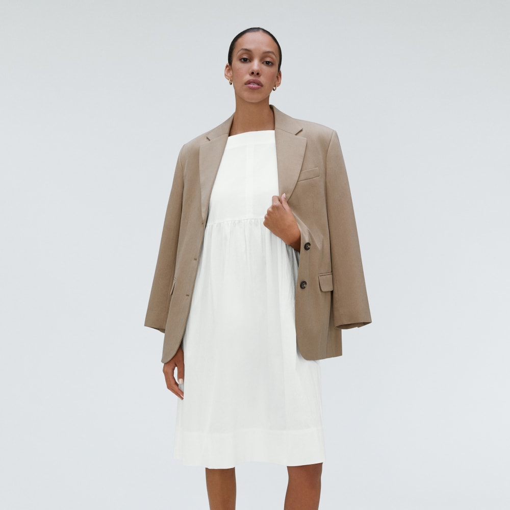 The Seersucker Midi Dress in White — detail view