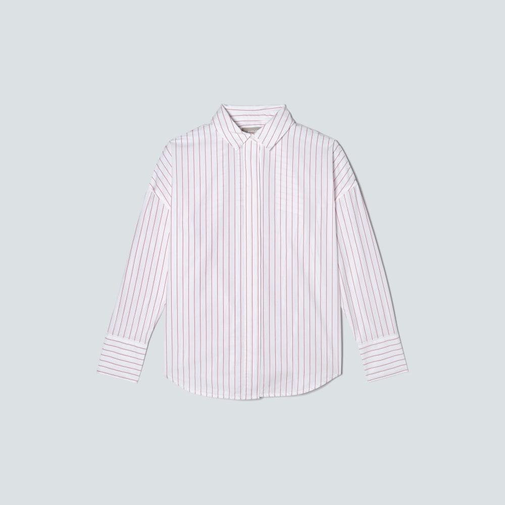 The Oversized Poplin Shirt in Equestrian Red / White — alternate view