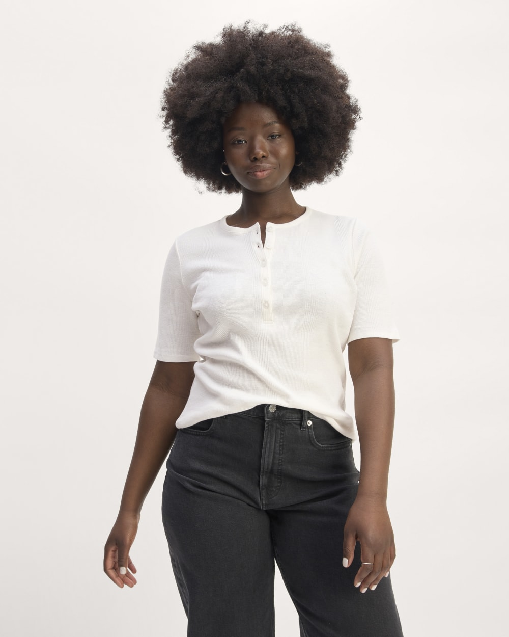 The Vintage Rib Henley in Bone — detail view