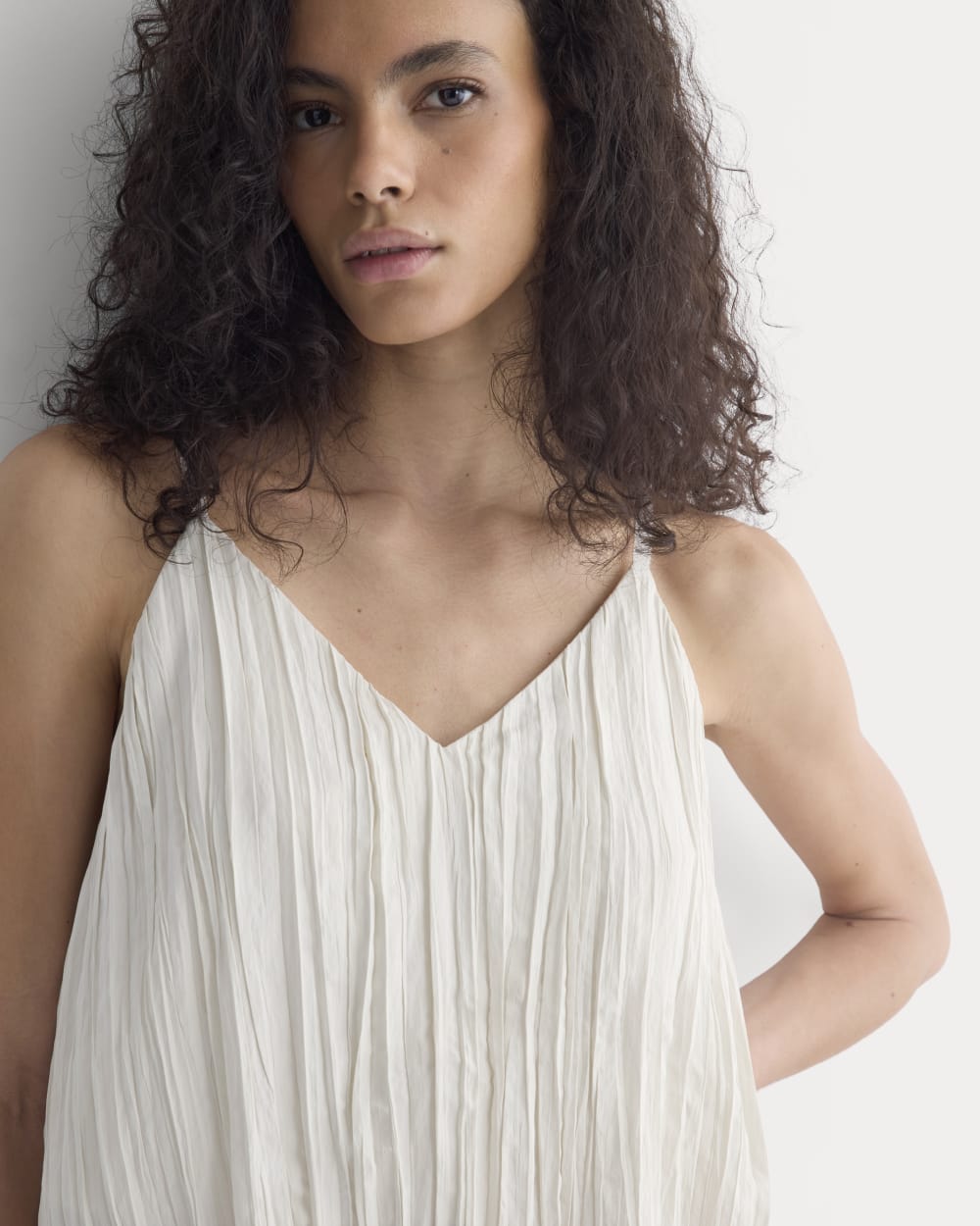 Crinkle Trapeze Tank in Birch — detail view