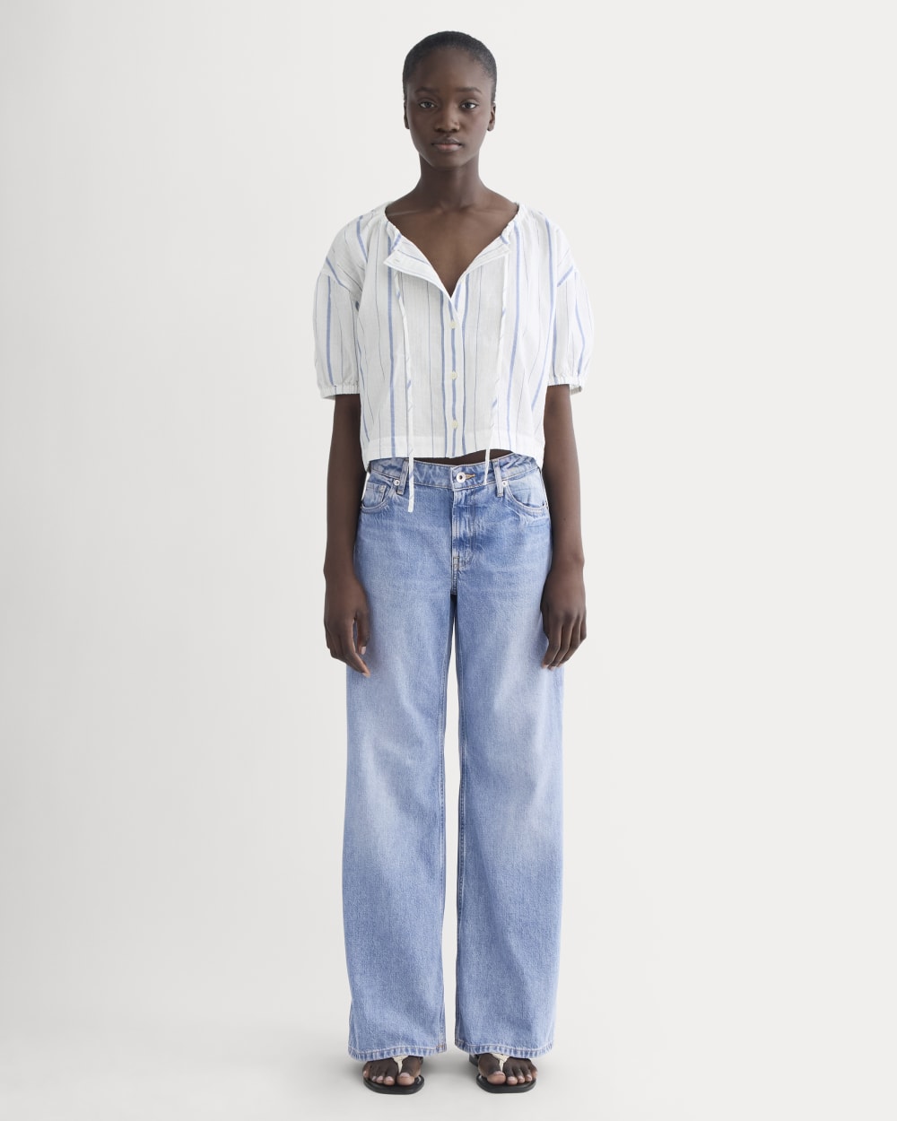 The Gauze Button-Up in Bone / Dutch Blue — detail view