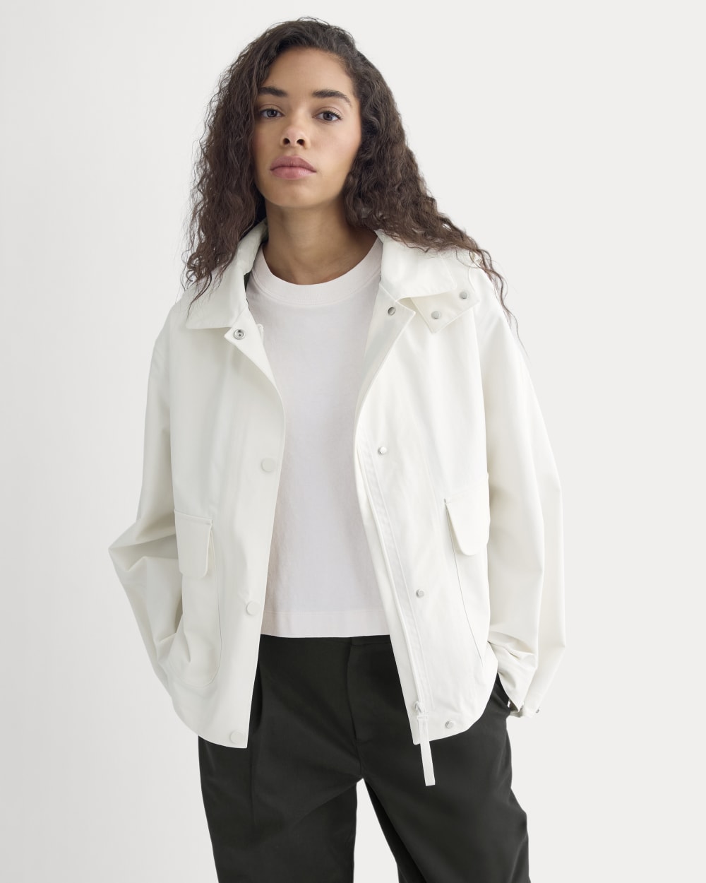 Re:Cycled Nylon Barrel Jacket in Bone — front view