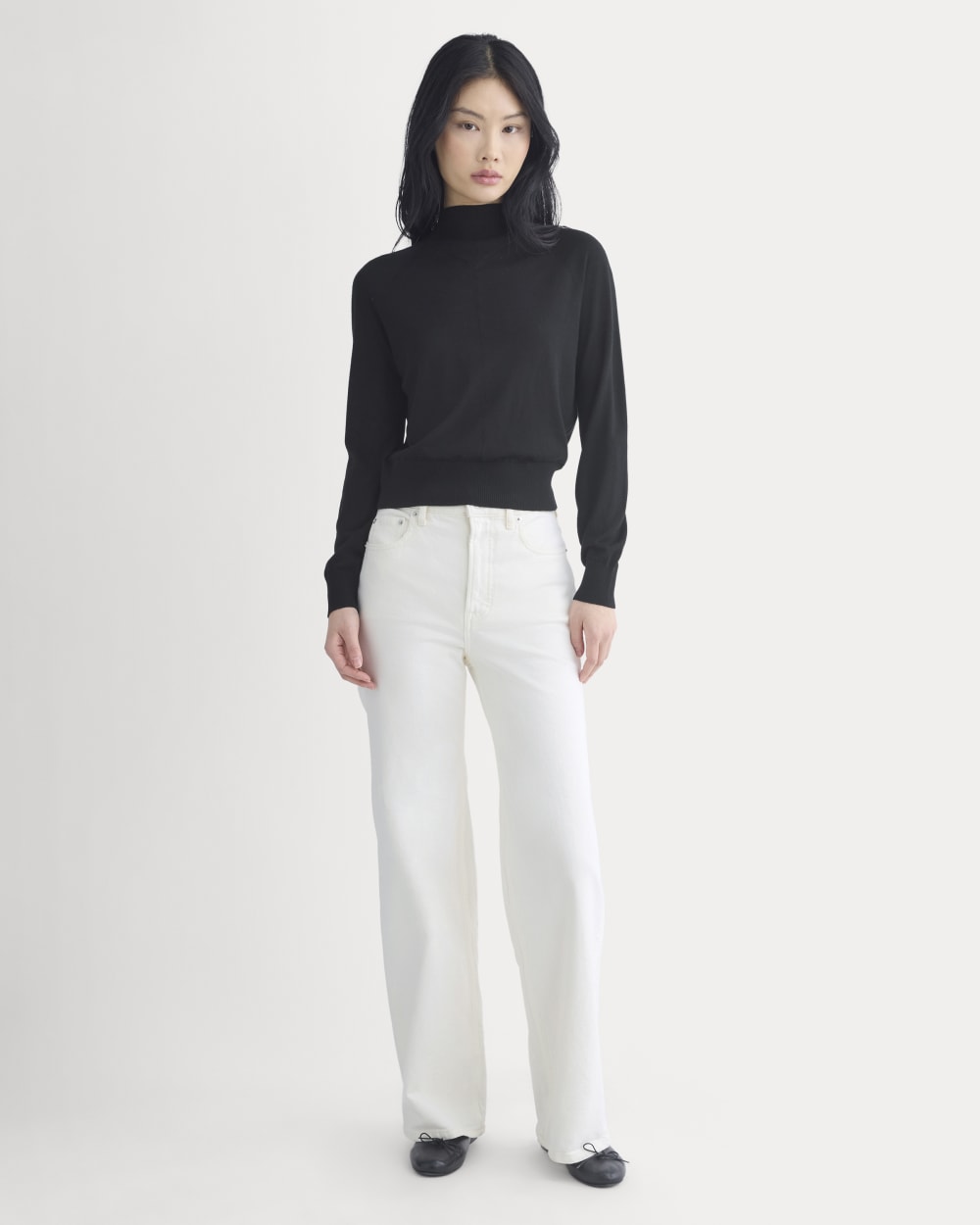 Mockneck Sweater In Ultrafine Merino in Black — detail view