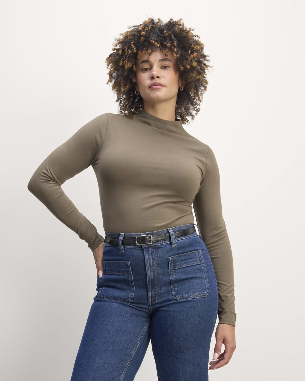 The Form Funnel-Neck Tee in Taupe — front view