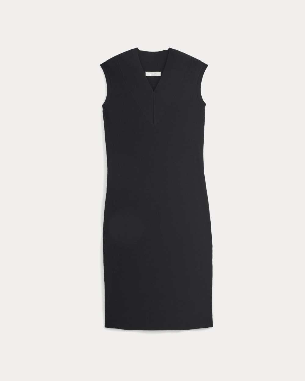 Relaxed V-Neck Midi Sweater Dress in Cotton Merino in Black — alternate view