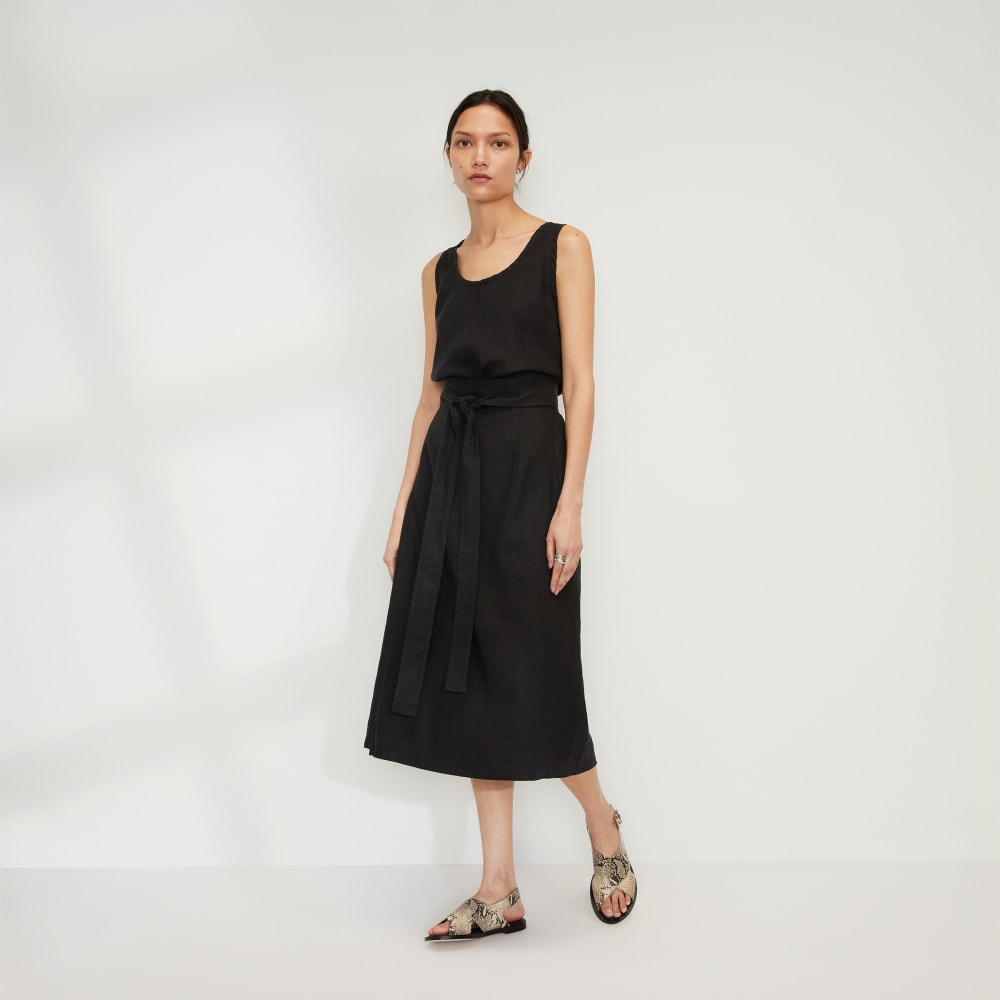 The Linen Wrap Skirt in Black — detail view