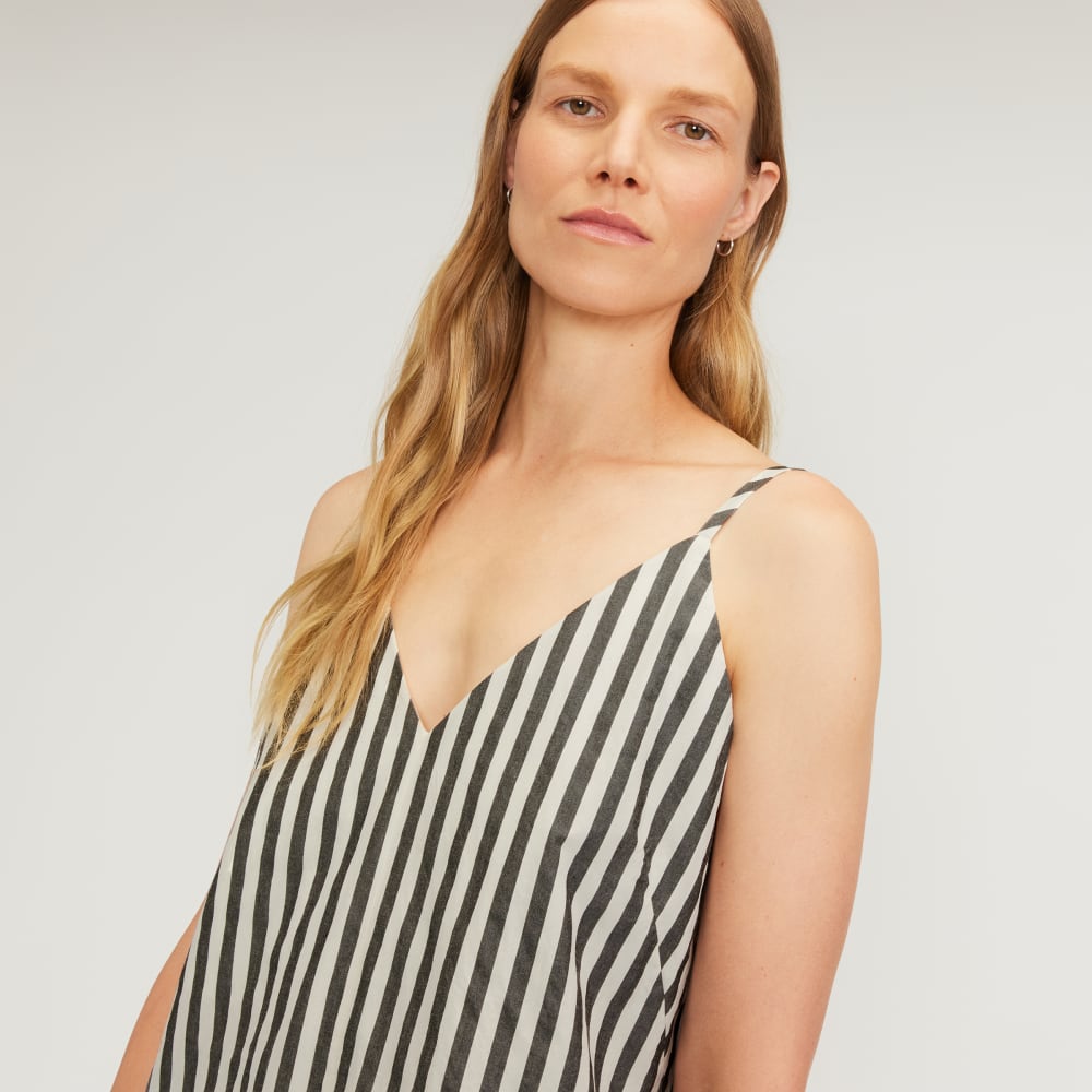 The Poplin Slip Dress in Bone / Black — detail view