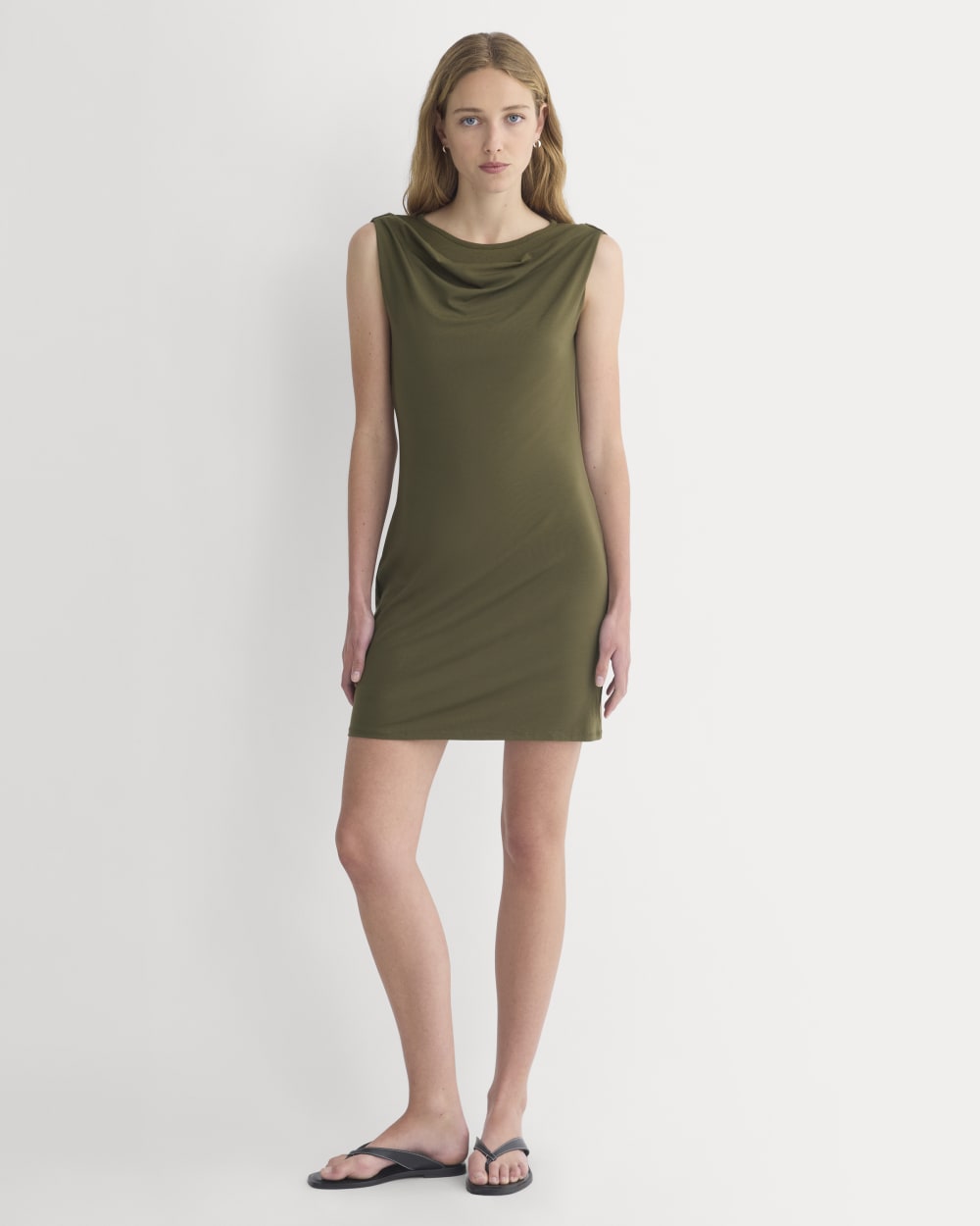 Cowl Neck Mini Dress in Beech — front view