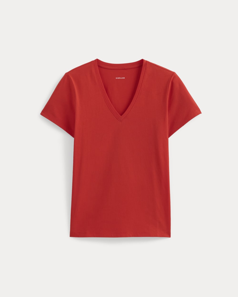 The Slim V-Neck Tee in Essential Cotton in Fiery Red — alternate view