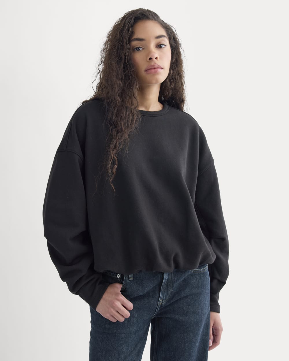 Lightweight Terry Bubble Sweatshirt in Black — front view