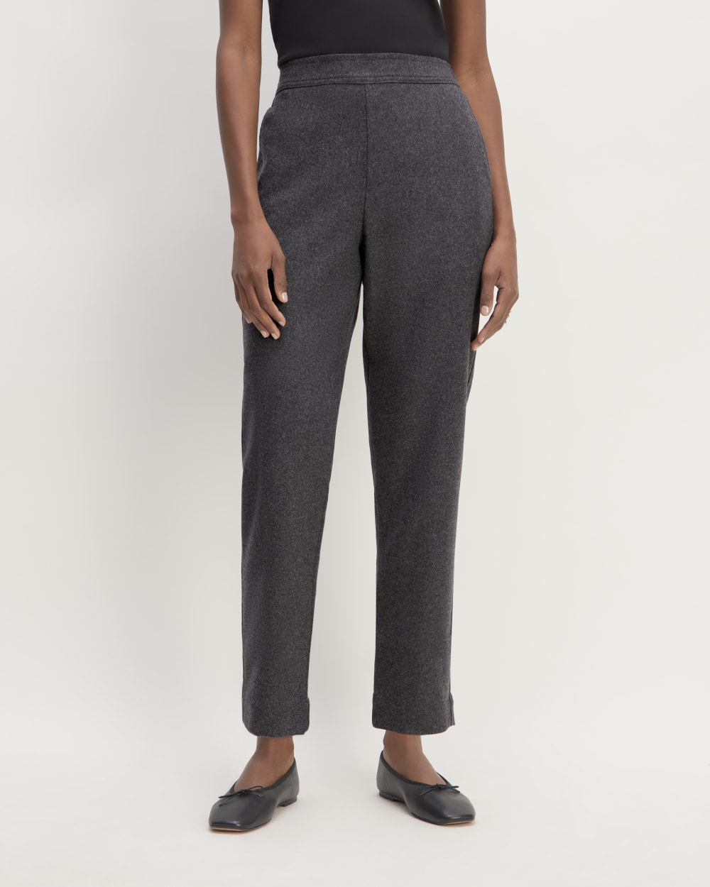 The Wool Flannel Pull-On Pant in Heather Charcoal — detail view