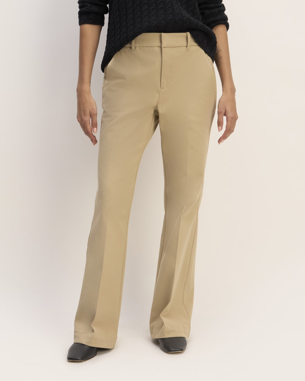 The Bi-Stretch Flare Pant in Cornstalk — detail view