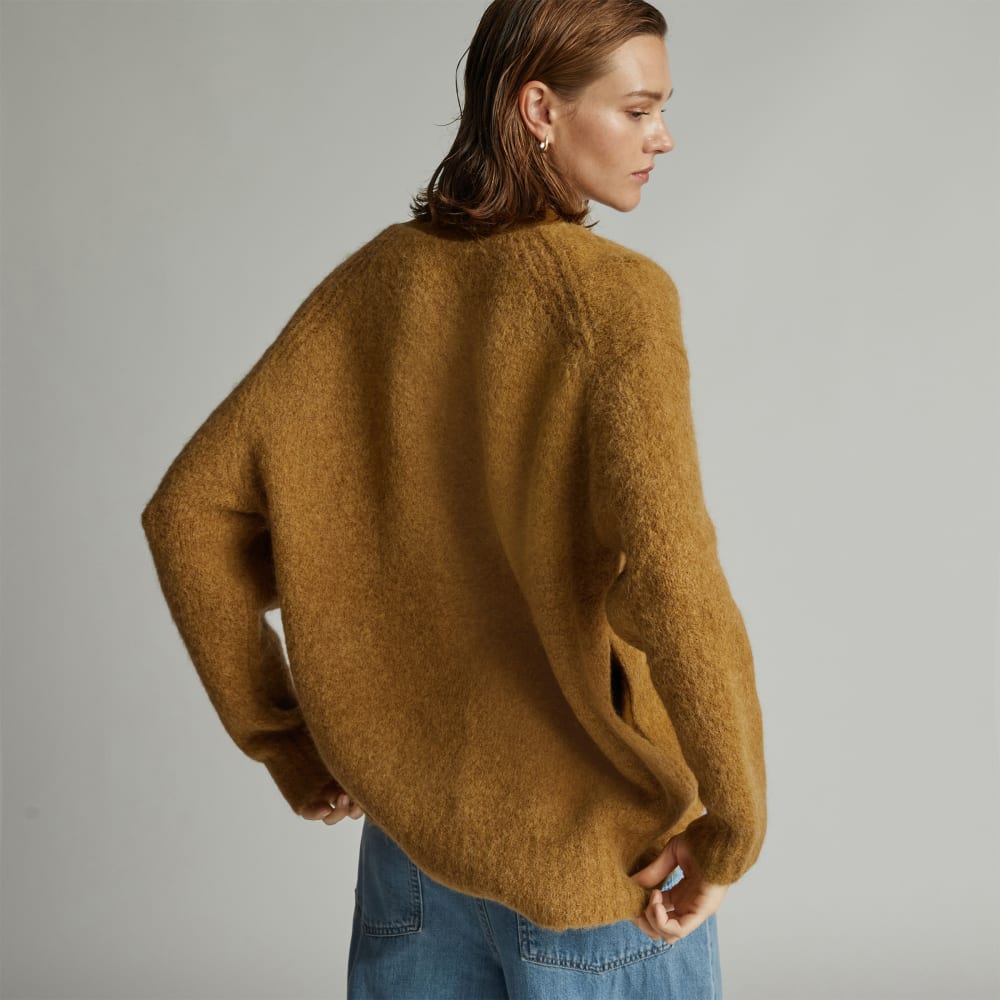 The SuperFuzz Alpaca Oversized Cardigan in Dijon — detail view