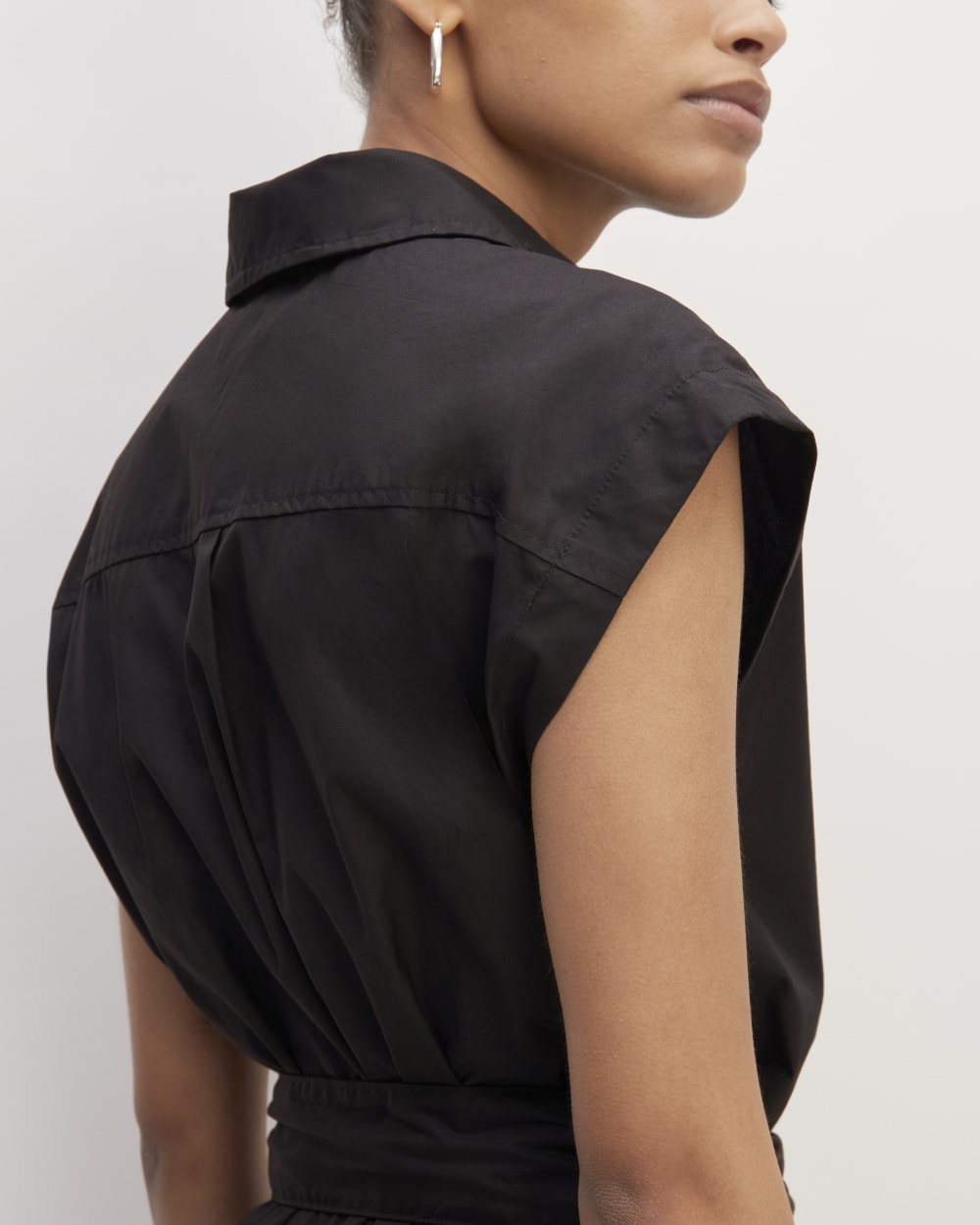 The Supima® Cotton Short-Sleeve Shirt Dress in Black — detail view