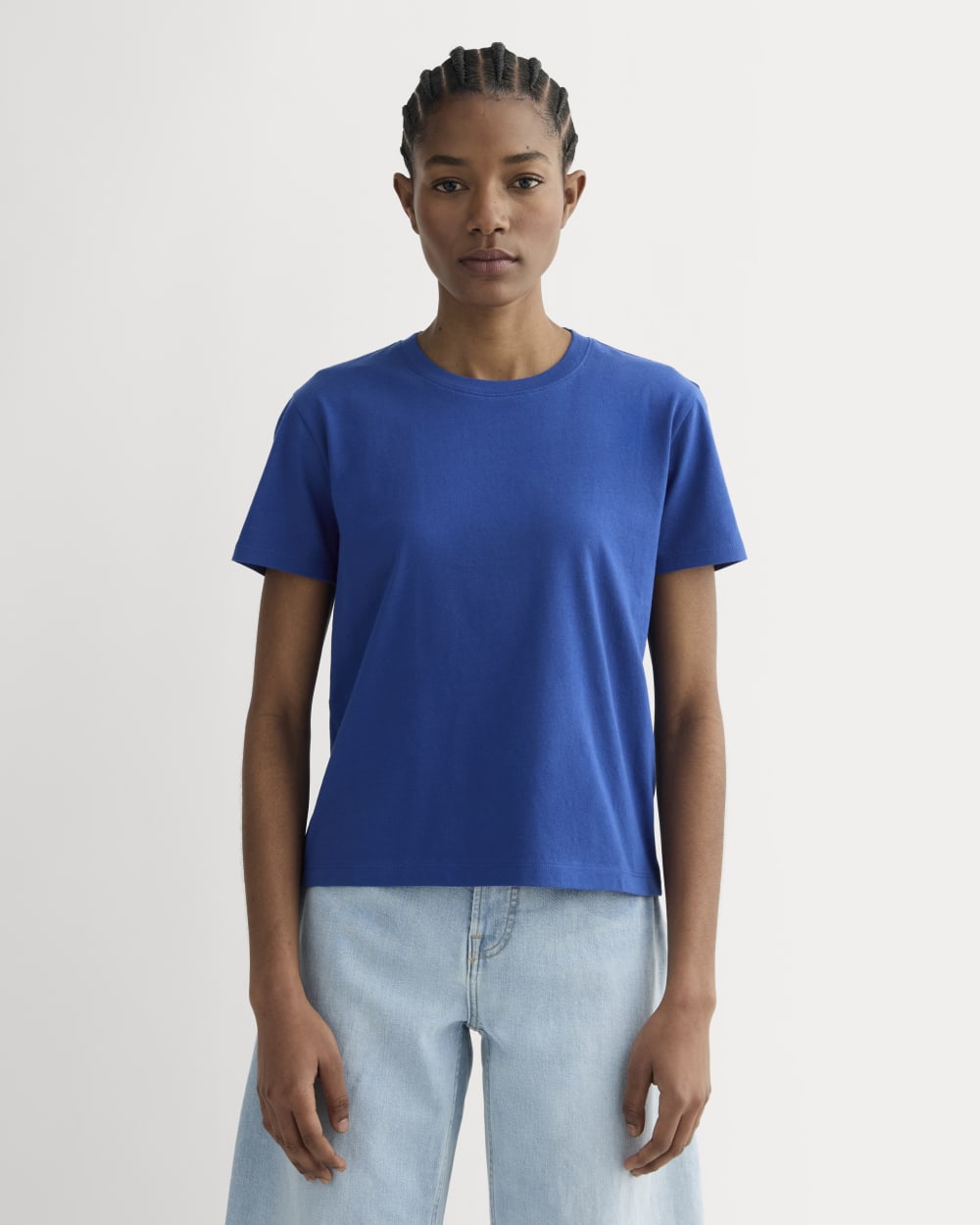 The Box-Cut Tee in Essential Cotton in Bright Cobalt — front view