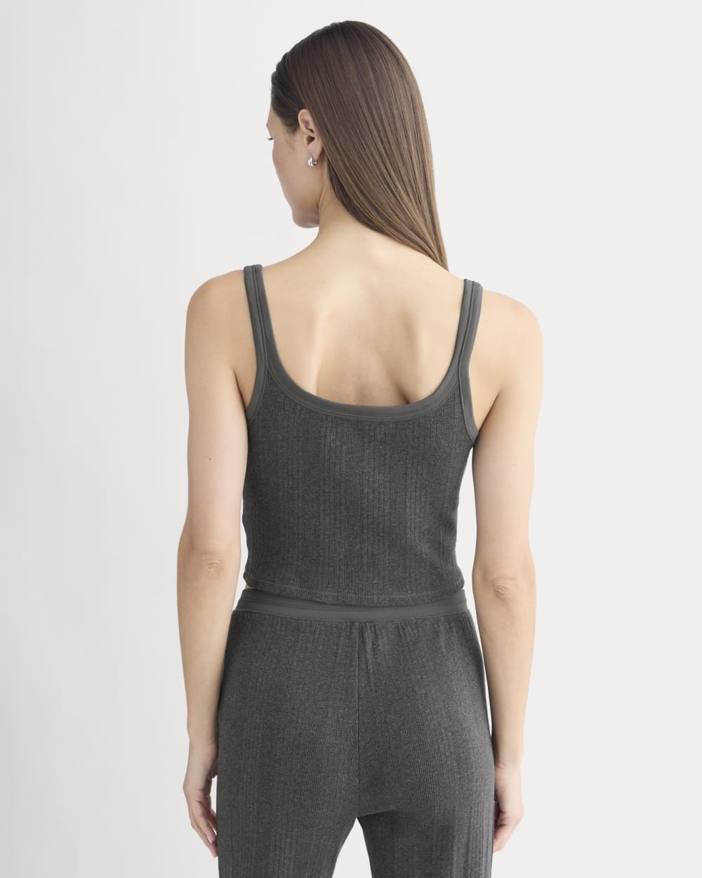 Lounge Rib Tank in Heathered Soot — detail view