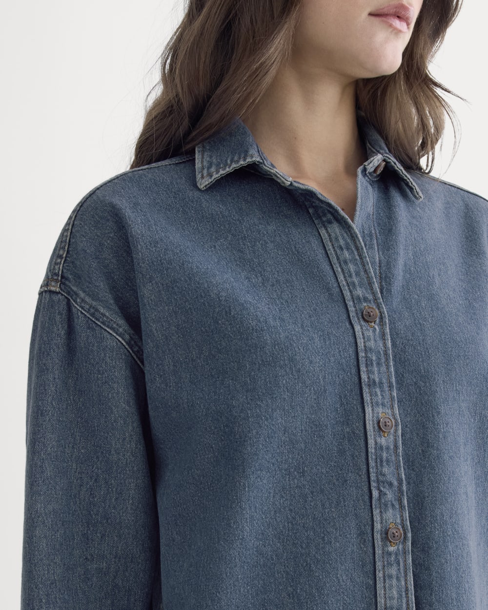 The Oversized Denim Shirt in Tungsten Blue Stone — detail view