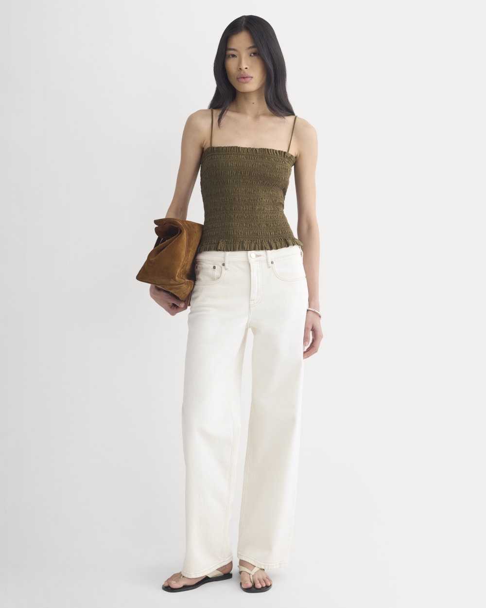 Gauze Smocked Cami in Beech — detail view